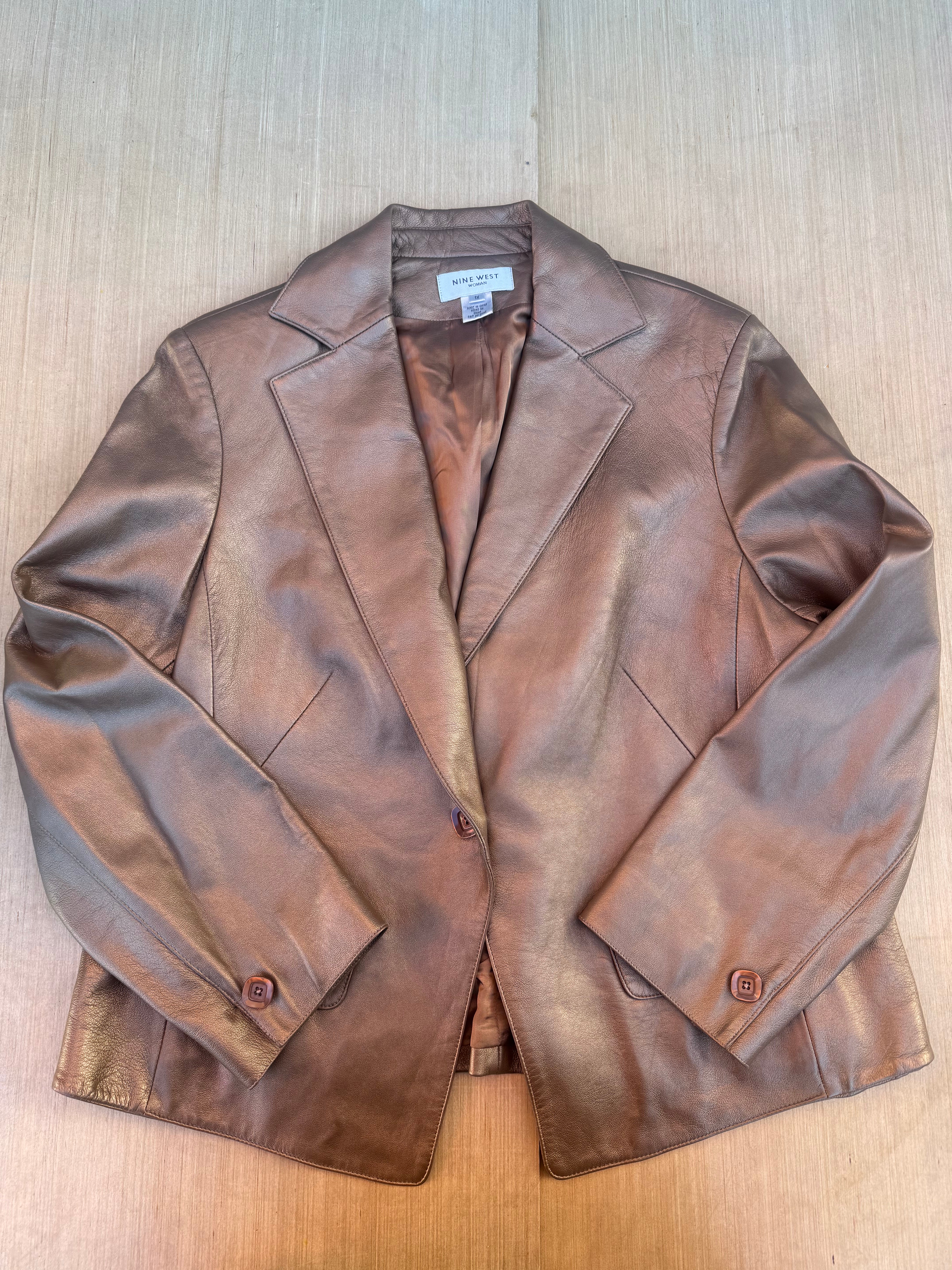 gold nine west leather blazer, 1x