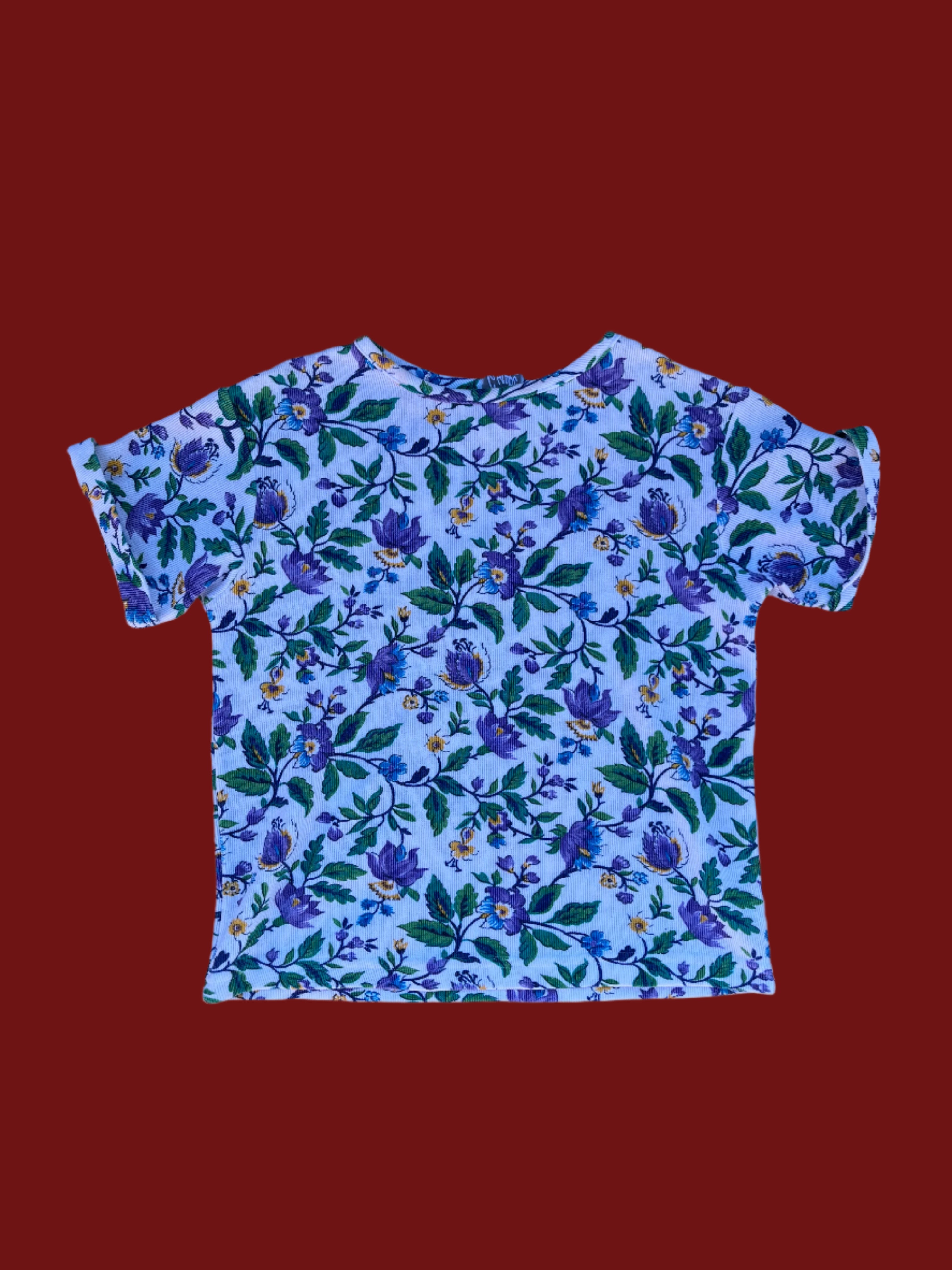 white green purple great escape floral ss top, m