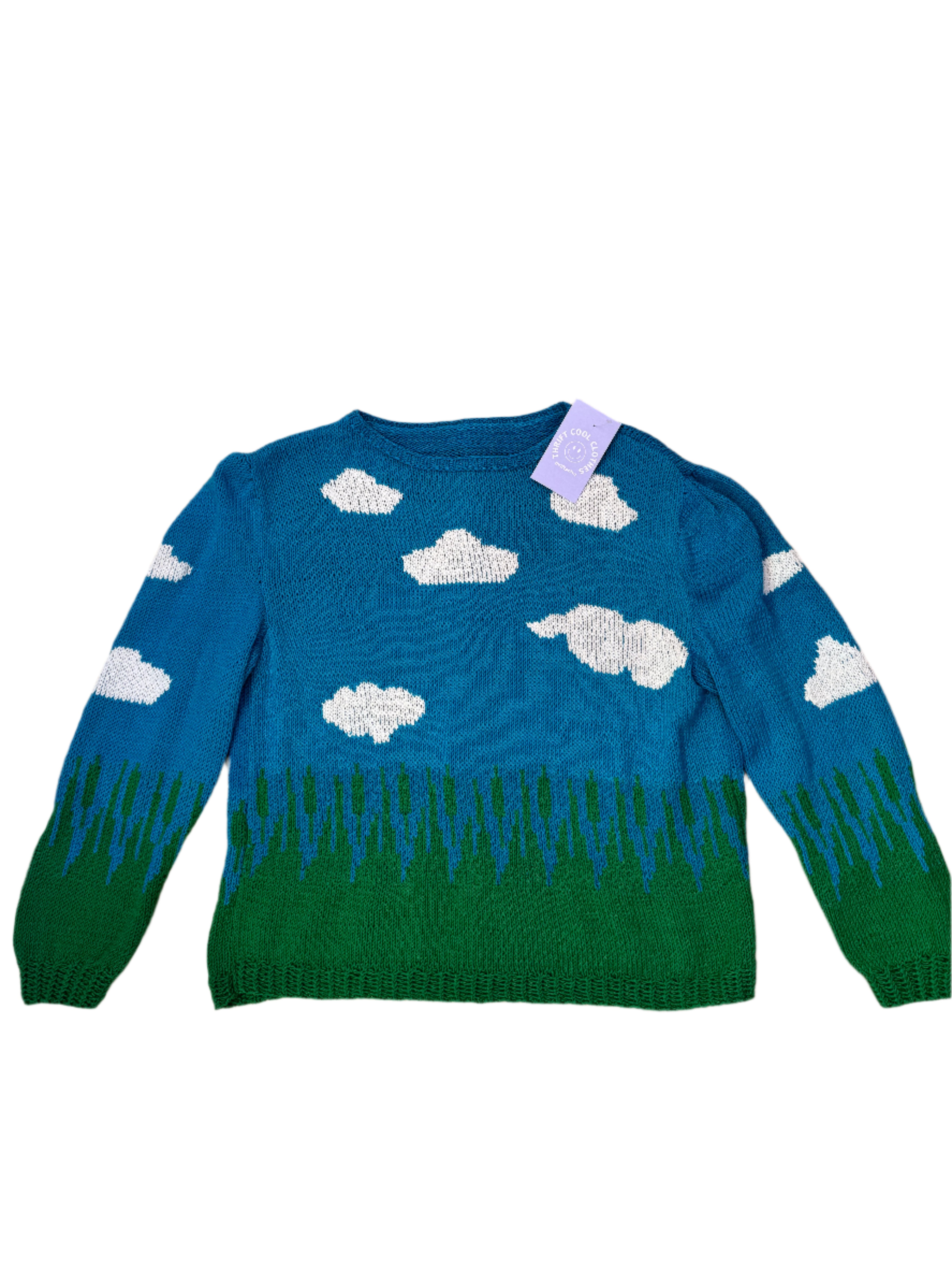 blue green  knit cloud grass sweater, s