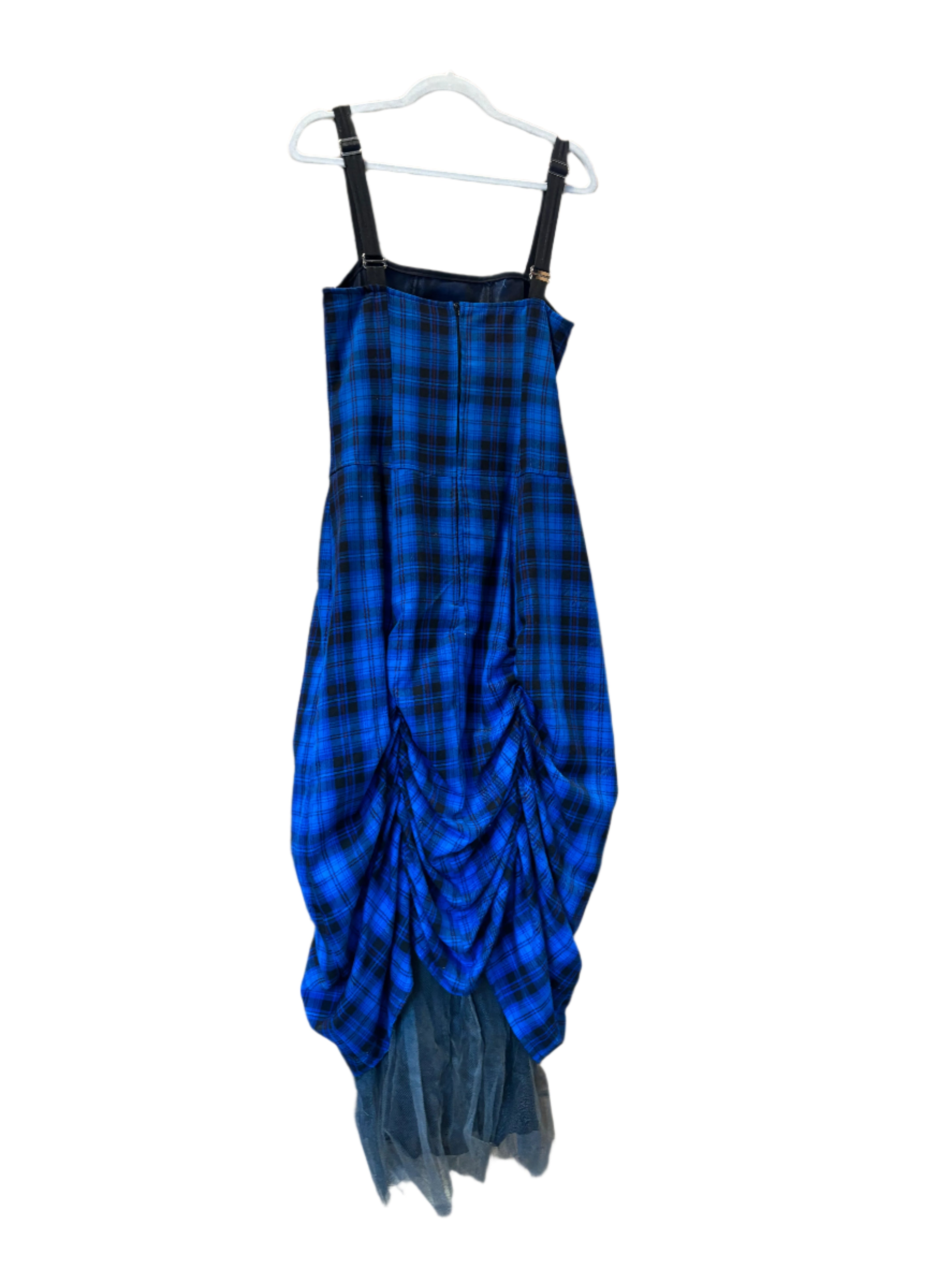 blue black lipservice plaid ruch mesh dress, s