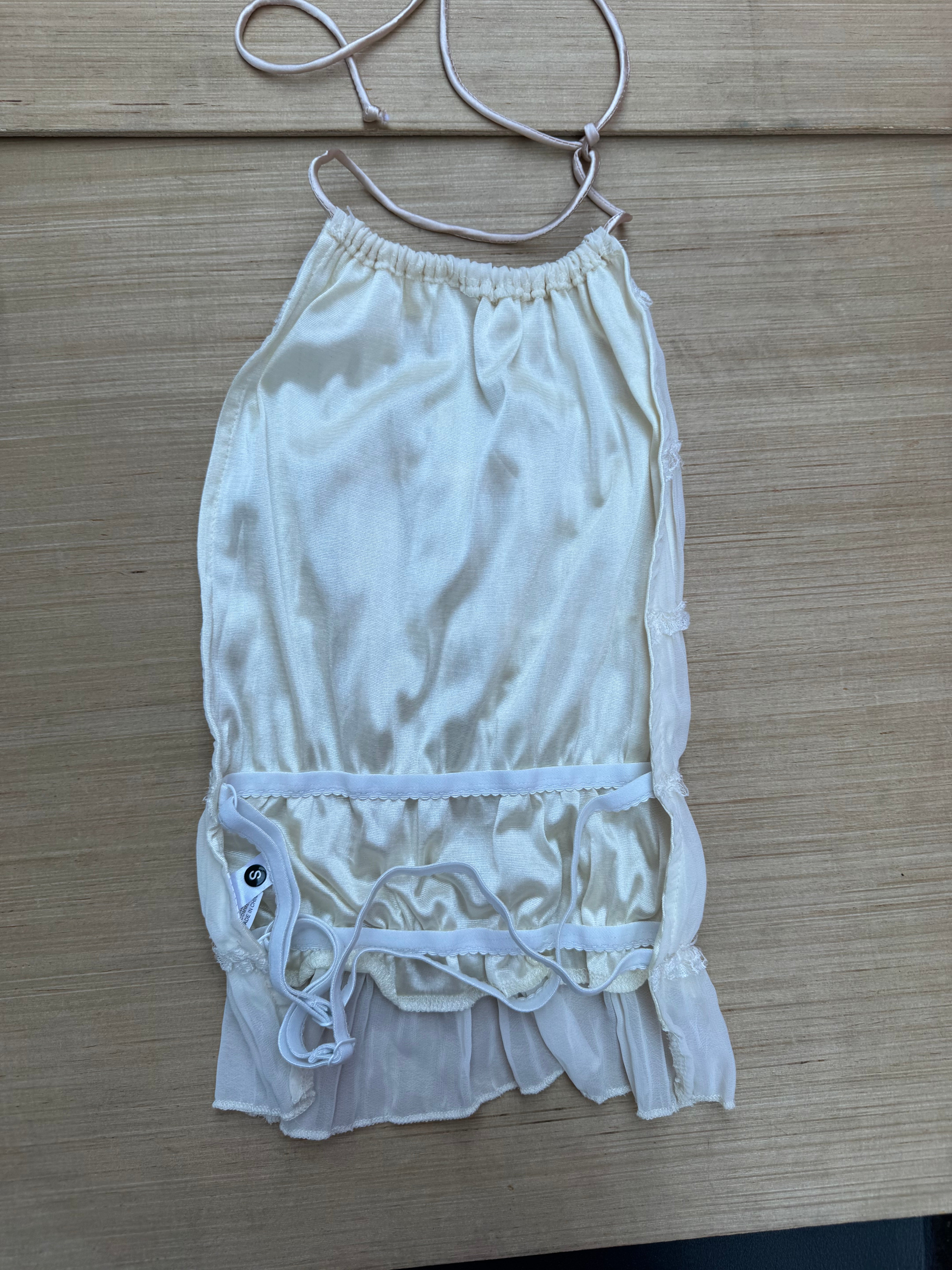 white  mesh halter smock