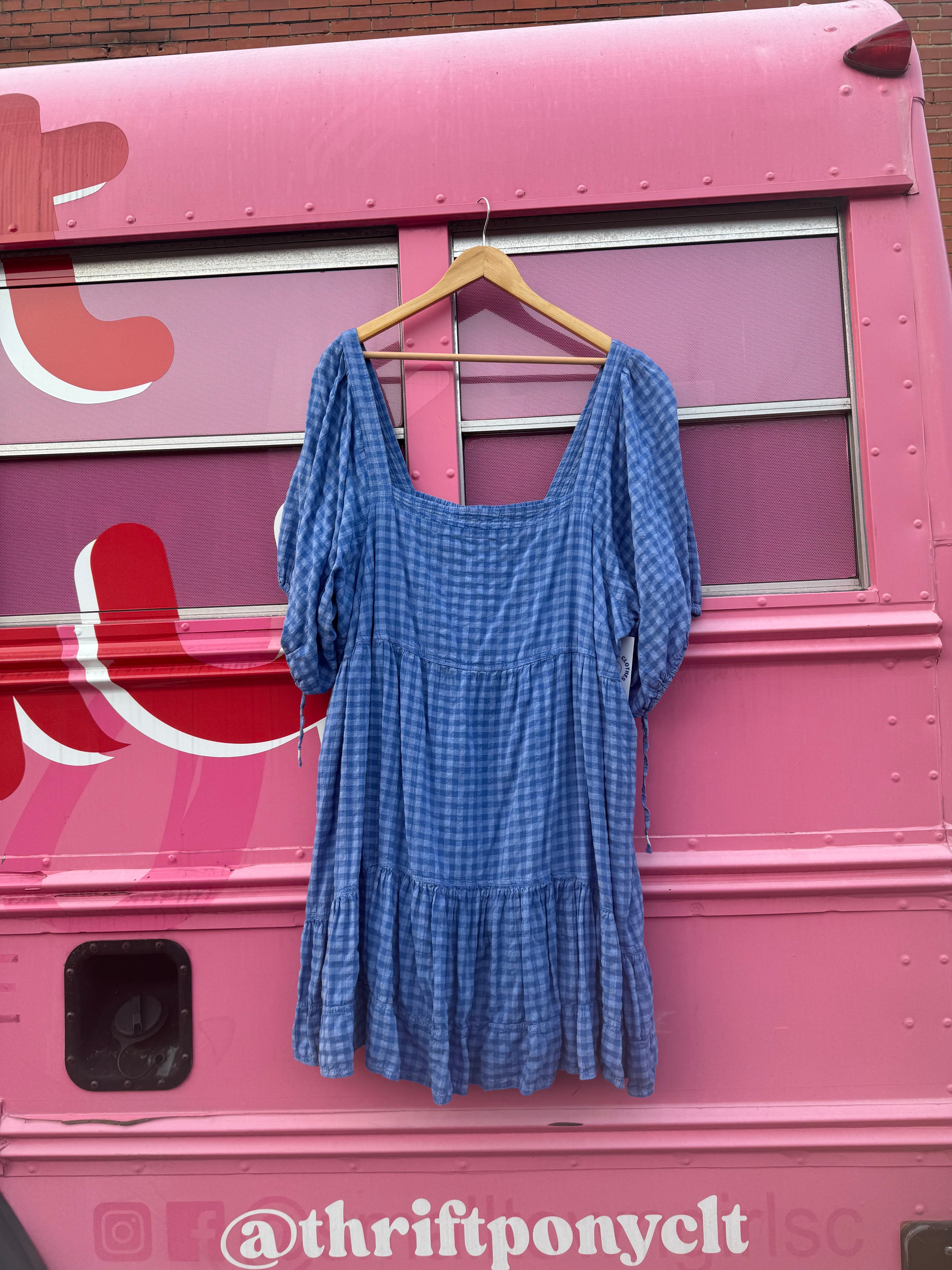 blue pilcro gingham babydoll dress, 3x