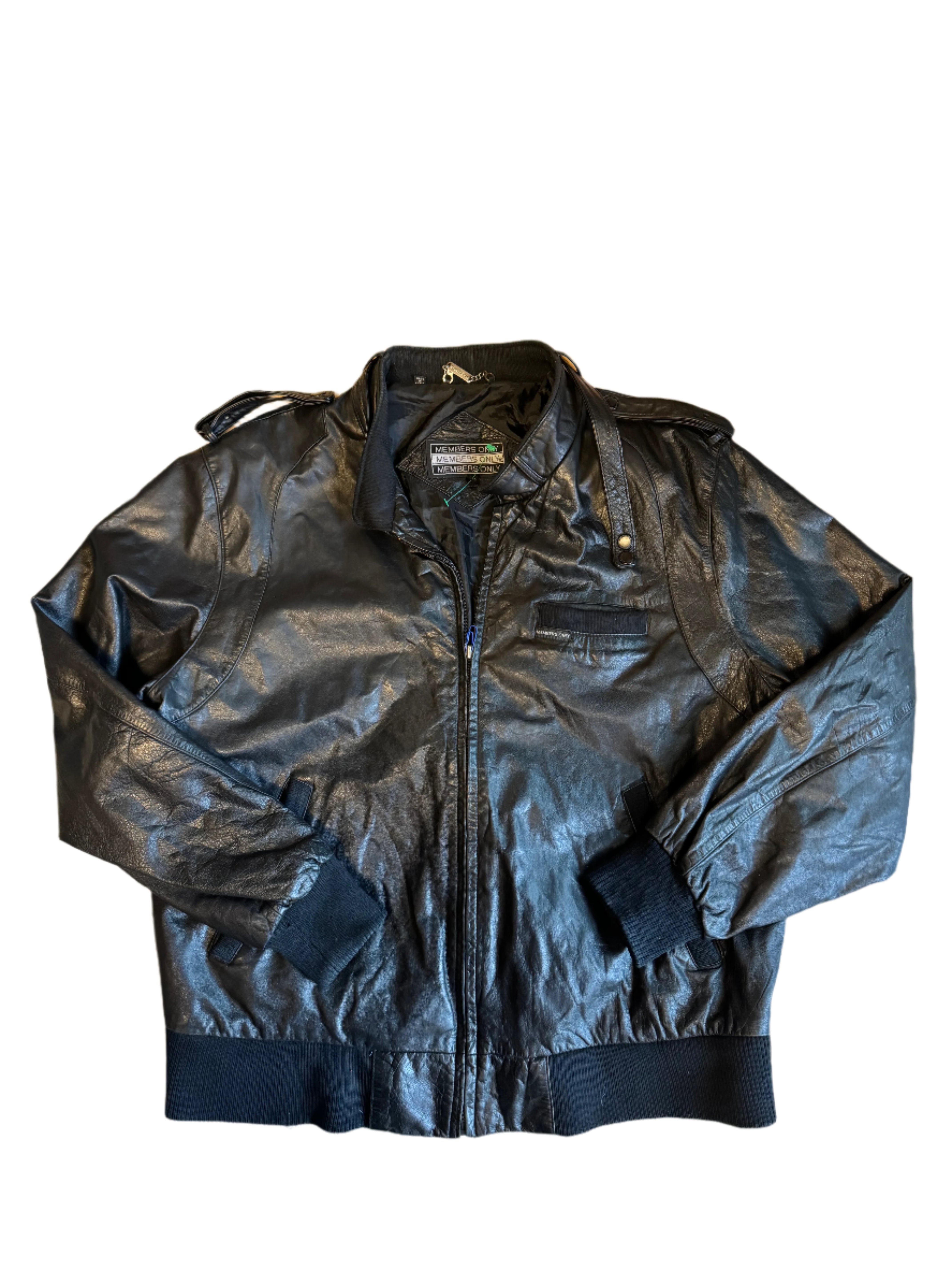 Black Members only Vtg leather bomber, 1xl