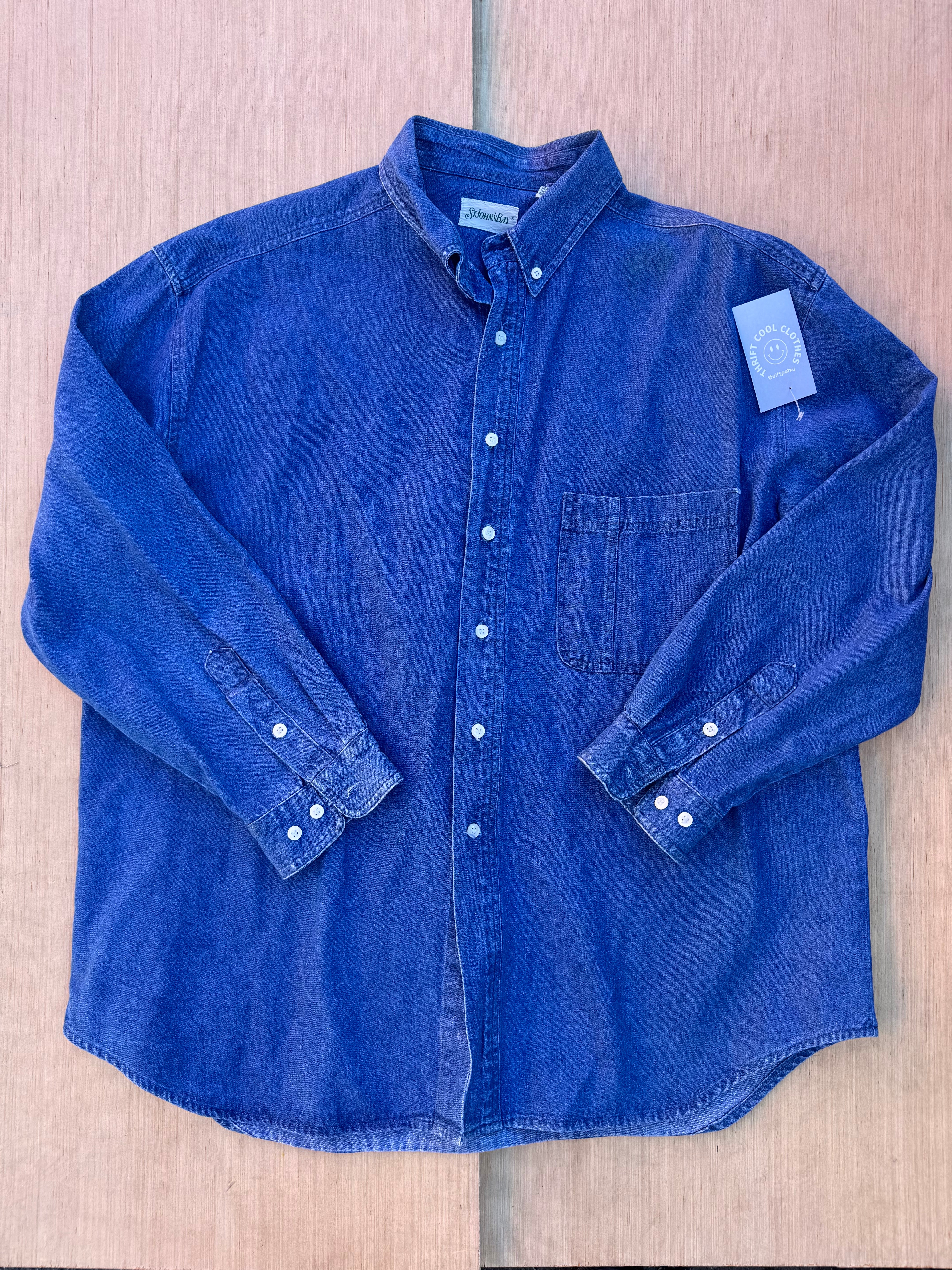 blue st johns bay denim button up, xl