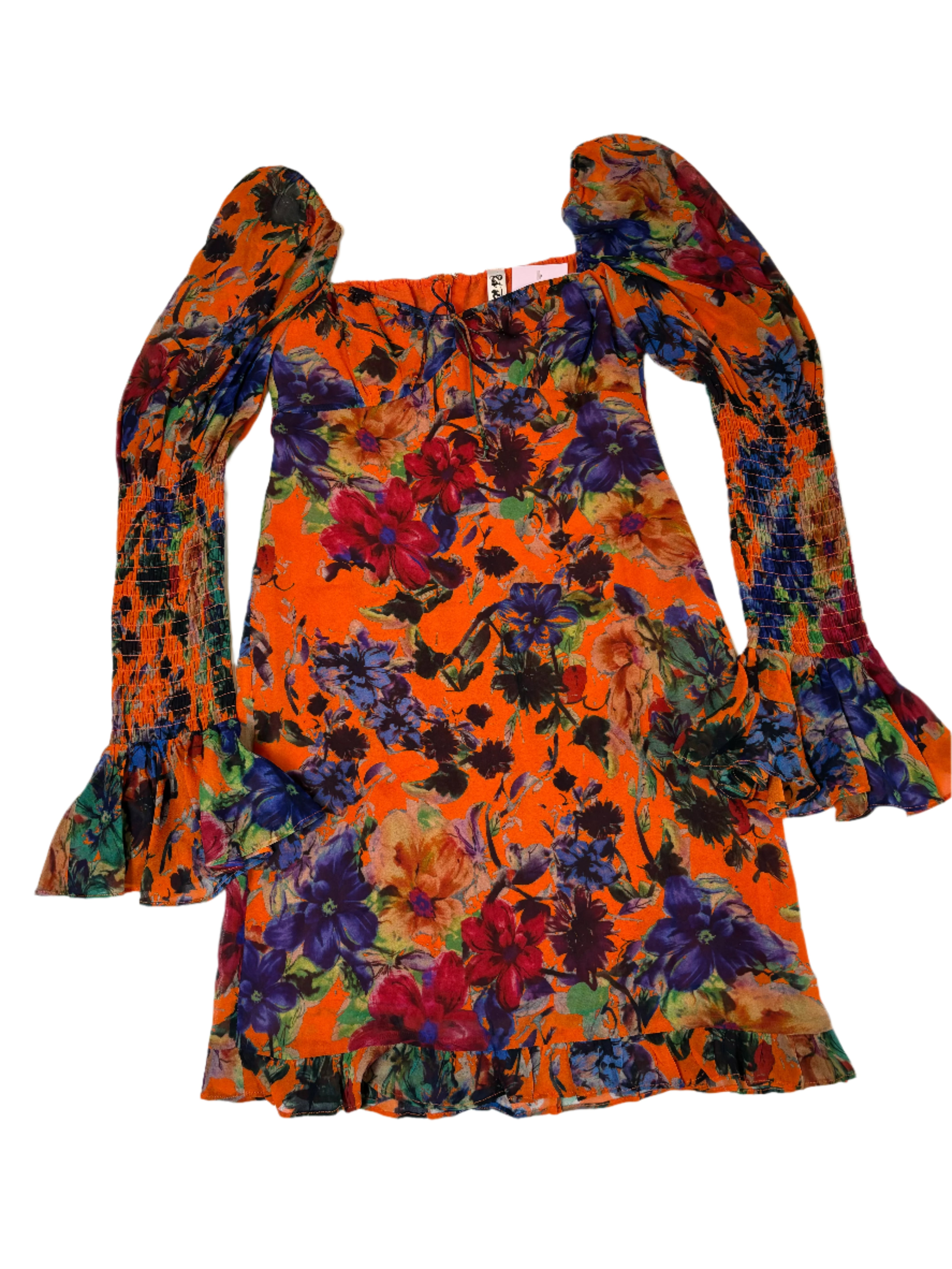 orange rat & boa floral bustier dress, xxs