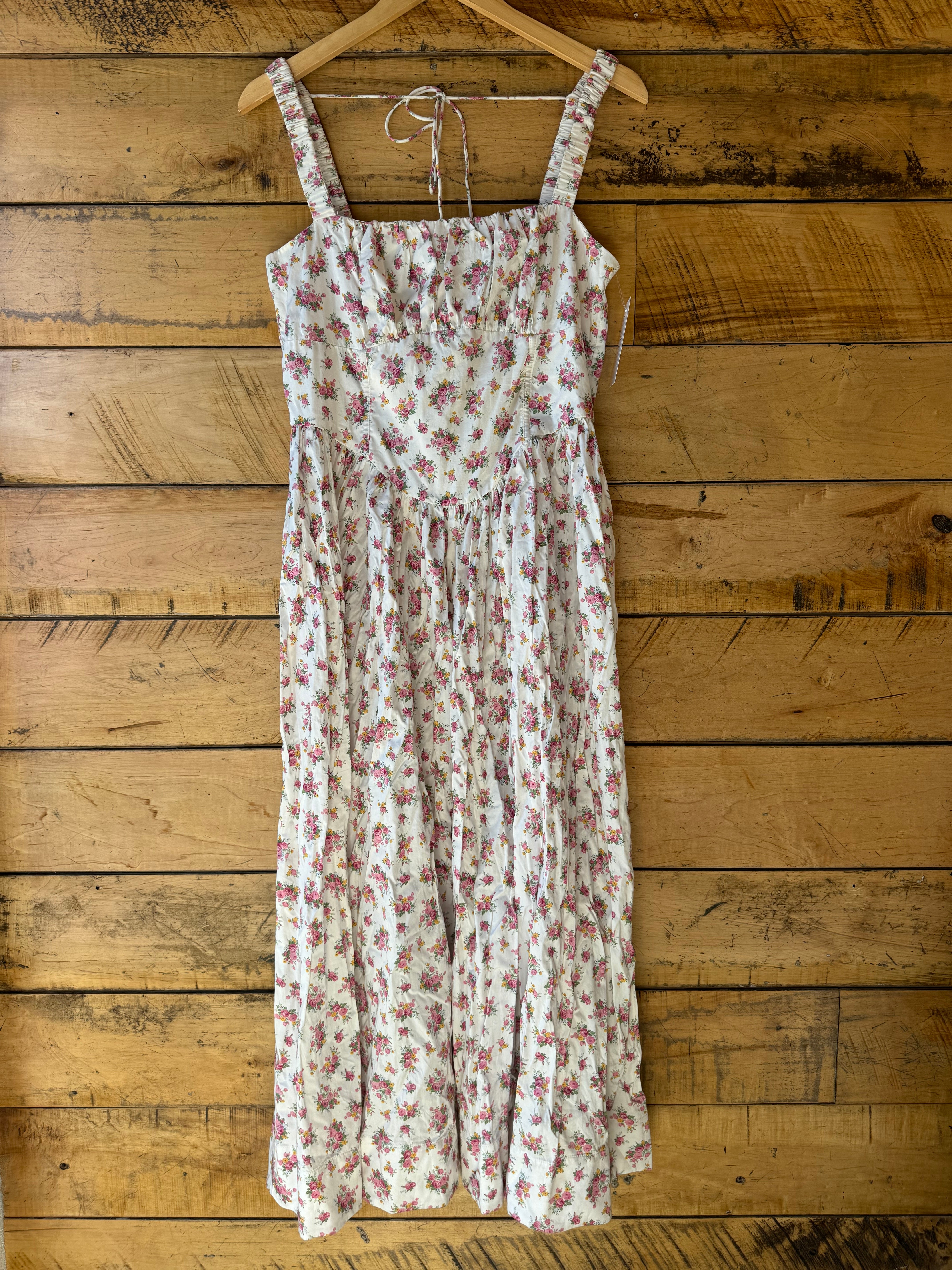 White pink For Love & Lemons Floral Midi dress, XL