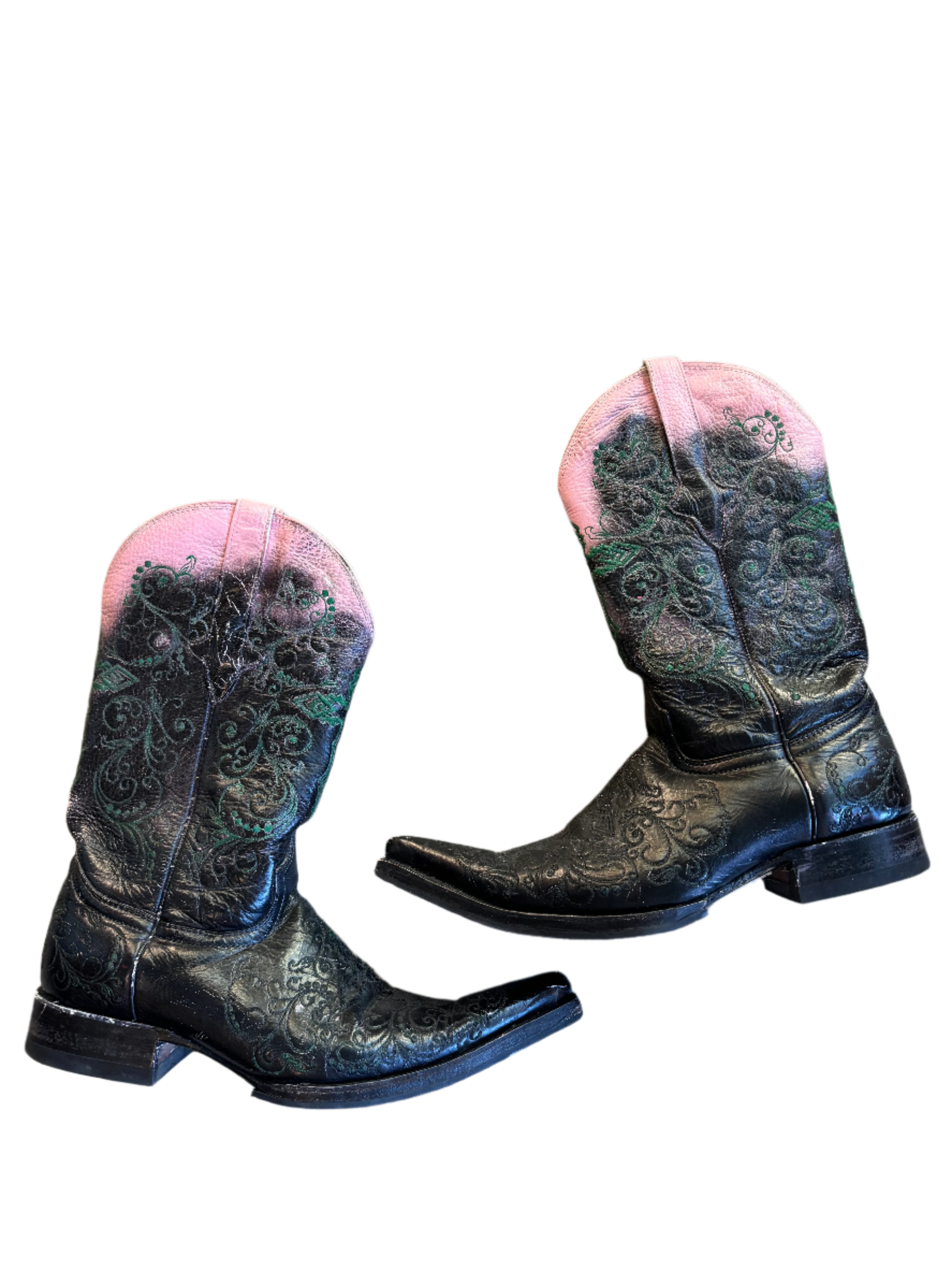 pink black aguila real cowboy boots, 8 womens