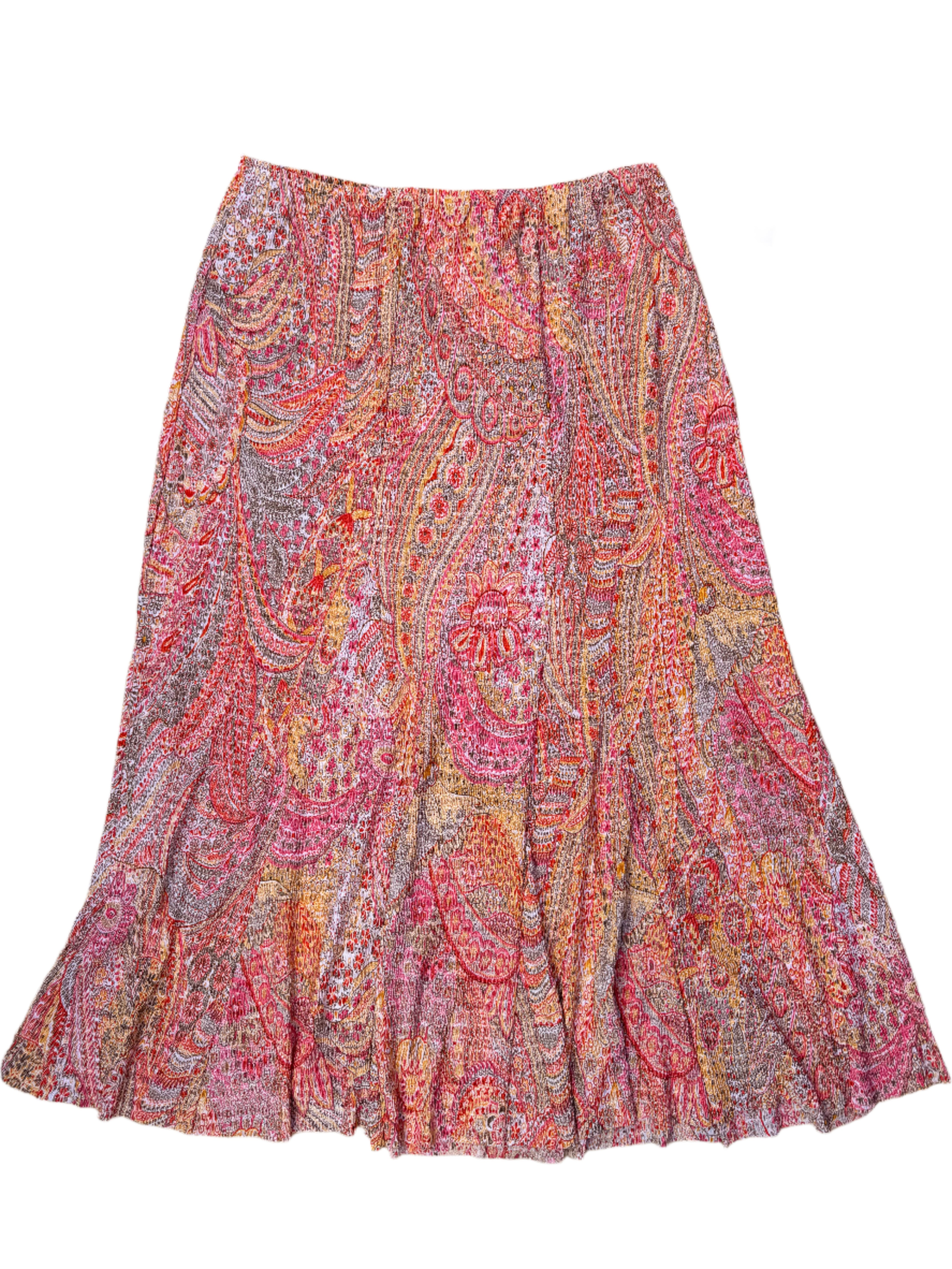 orange pink pleat pleat paisley/floral maxi, L