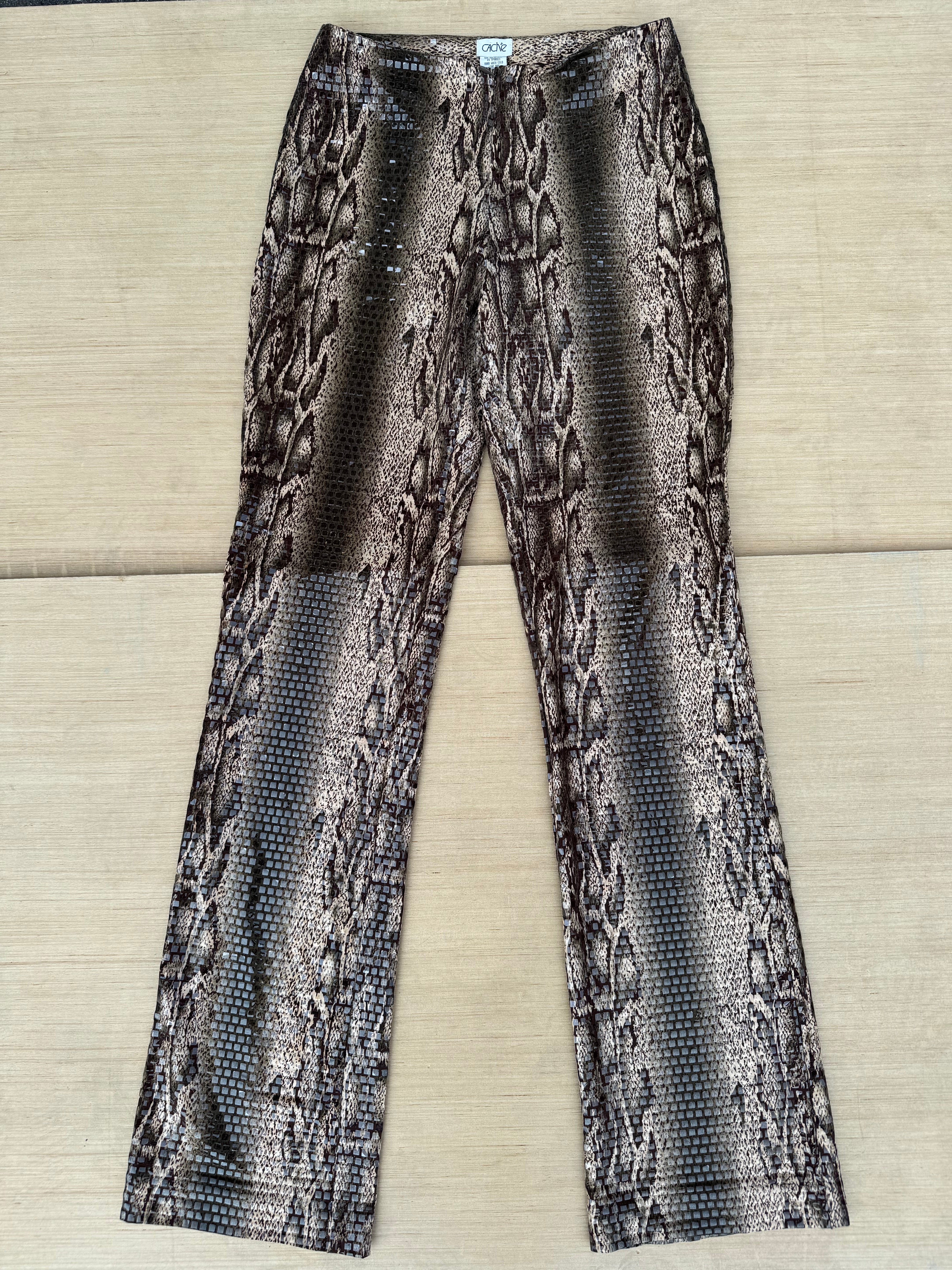 brown Vtg cache flare textured cheetah pattern pants, 4