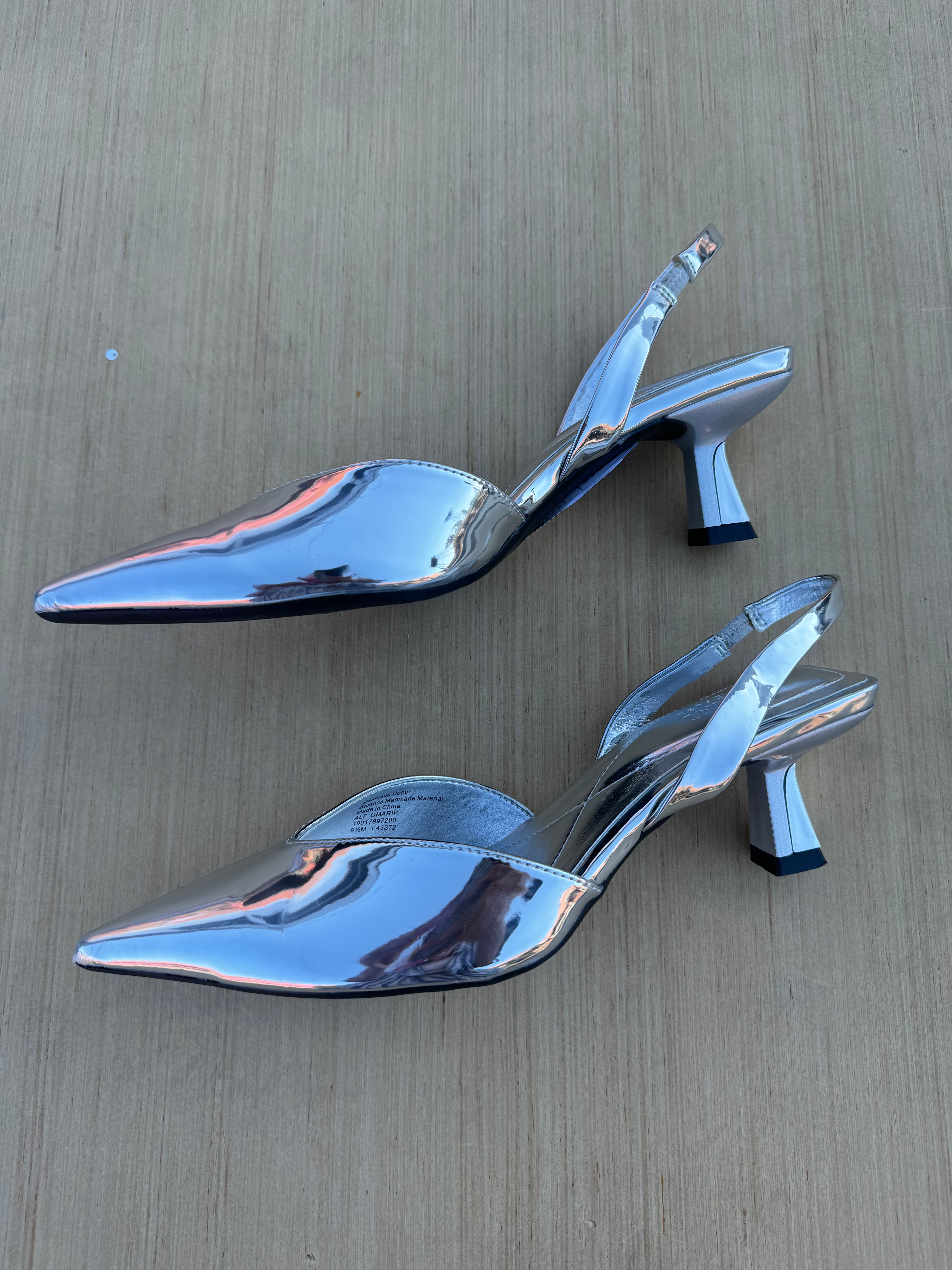 silver alfani metallic pointed heels, 9.5