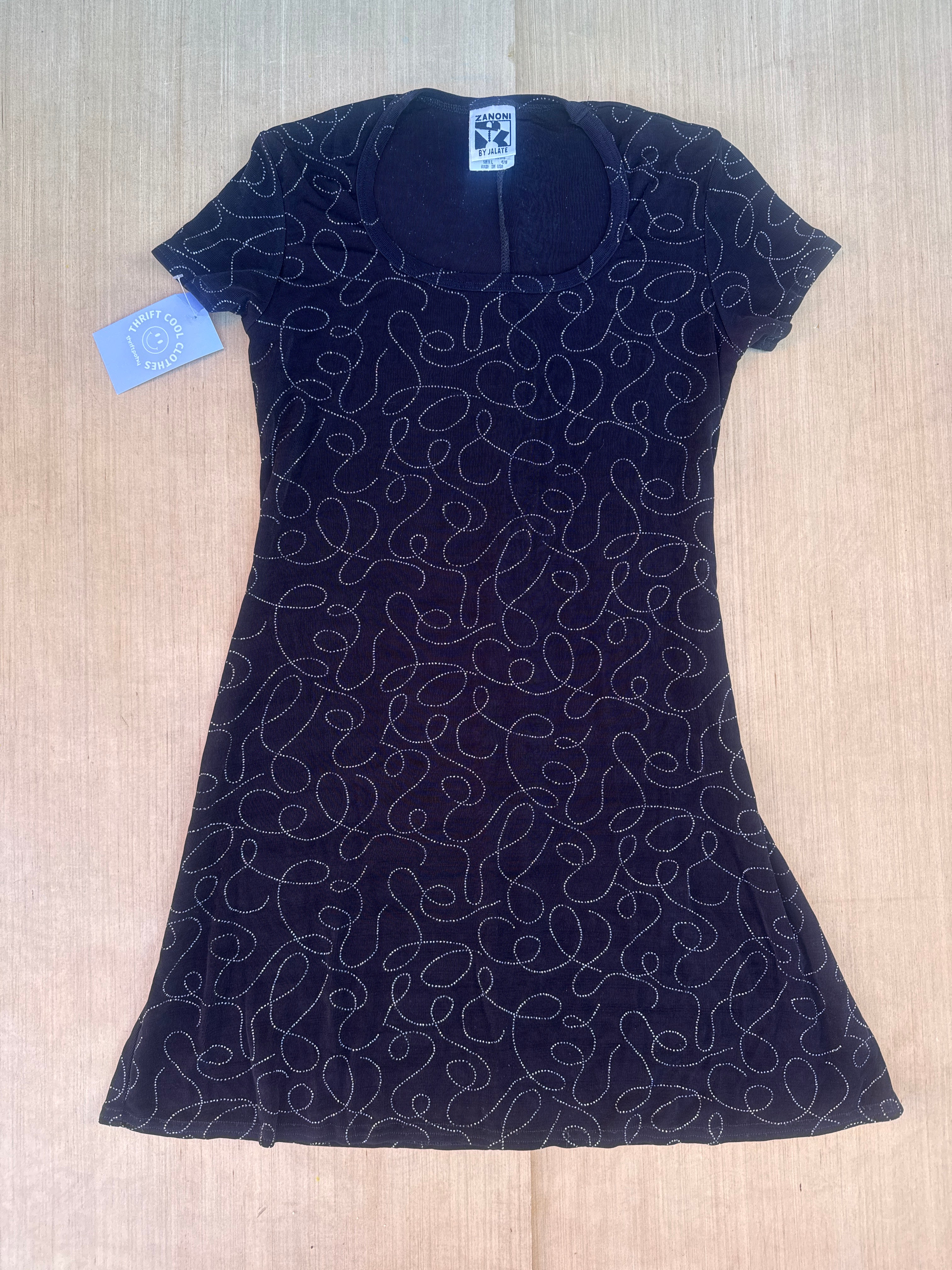 black vintage silver zanoni doodle sparkle dress, s