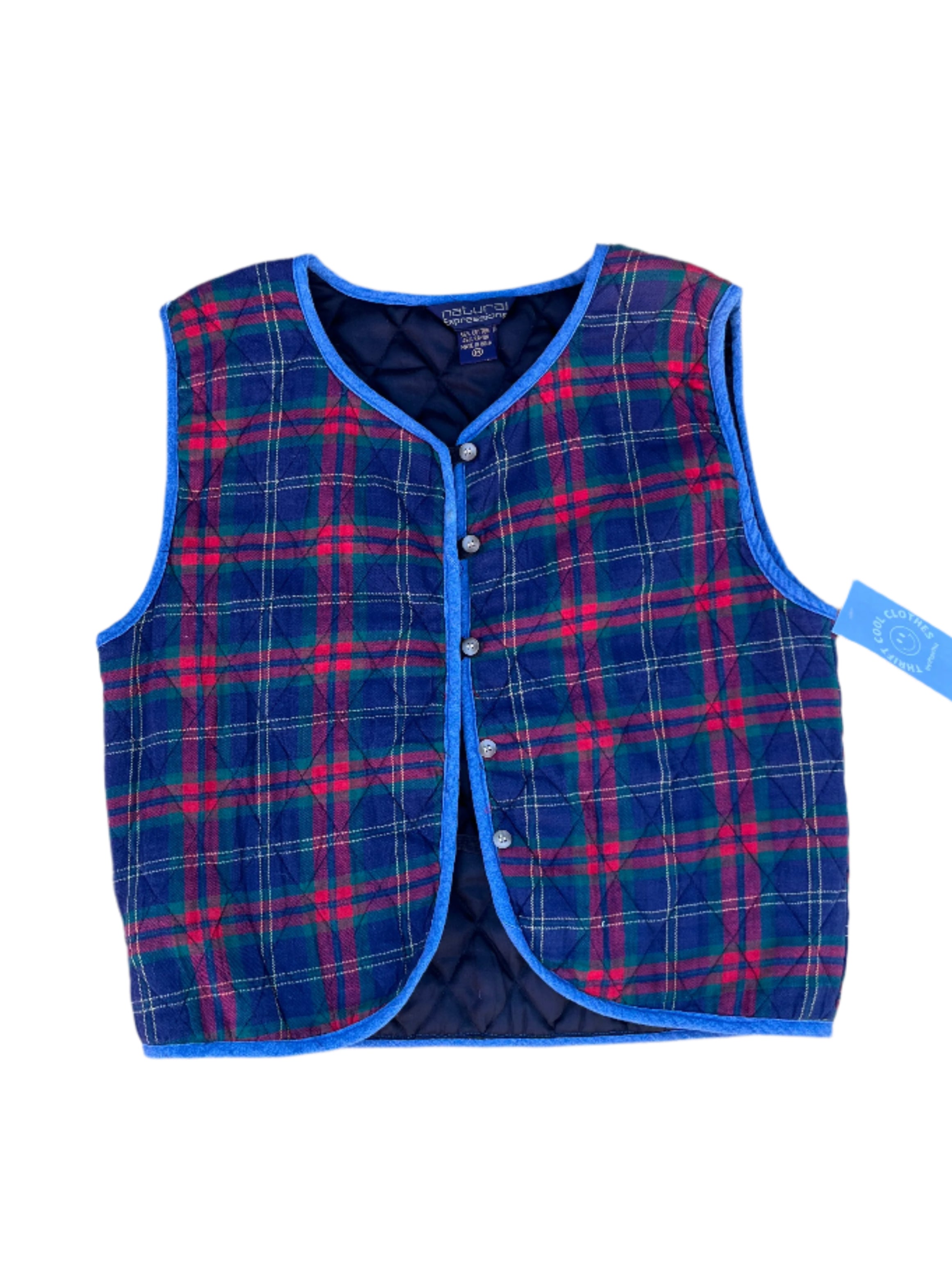 red blue natural expressions plaid vest, m