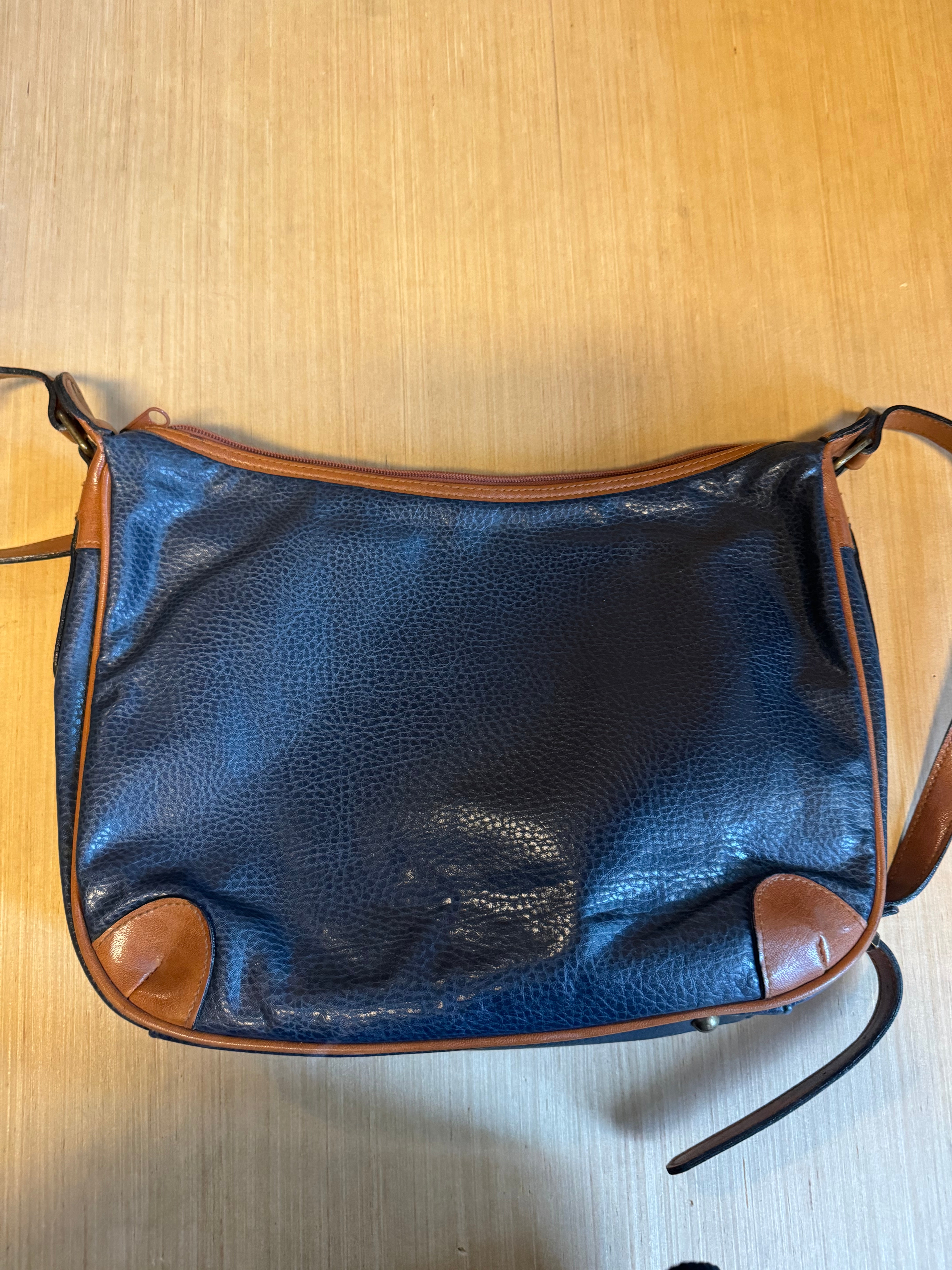 blue tan oggi domani classico vtg leather bag