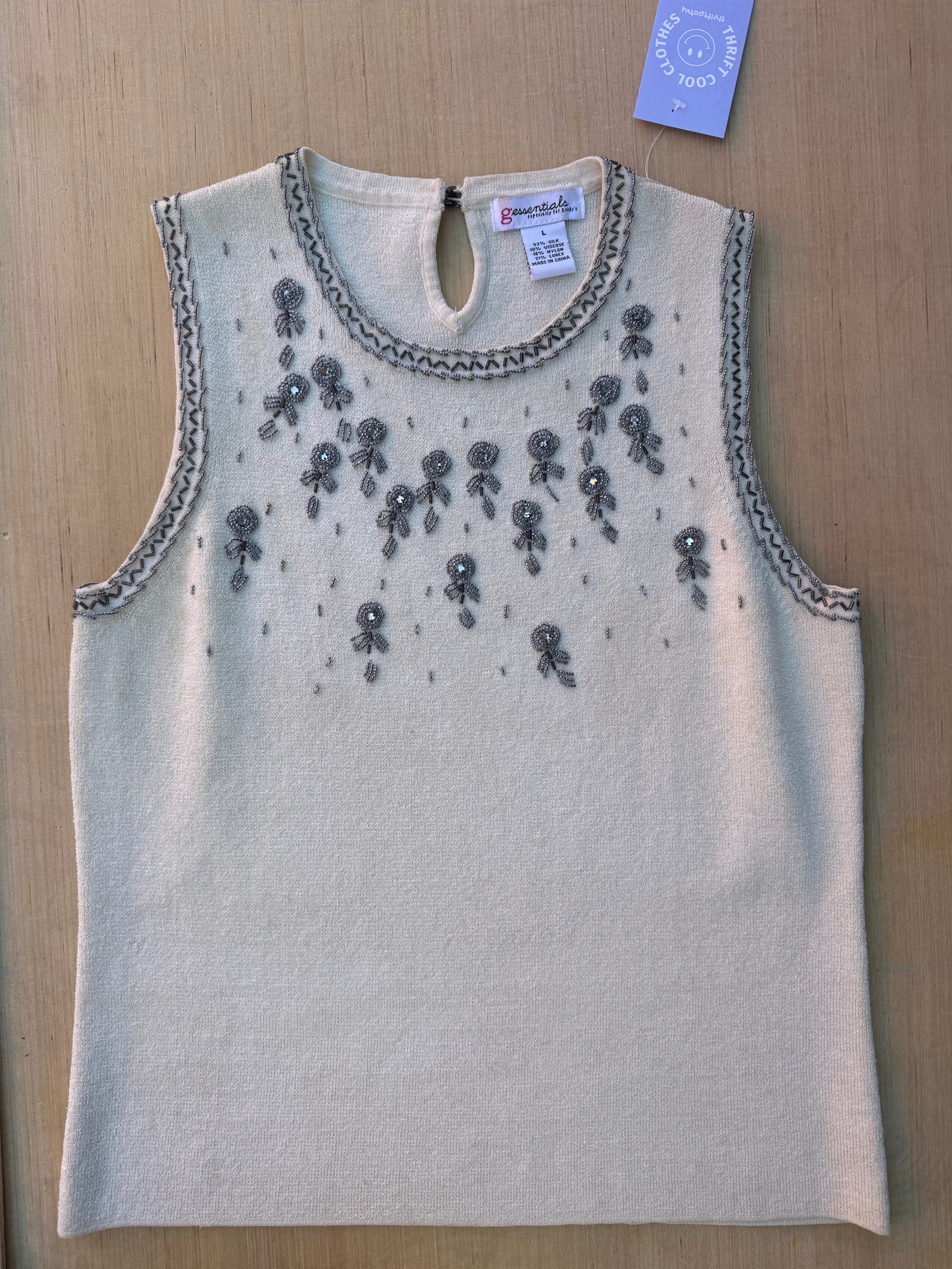 tan gessentials beaded vtg tank, L