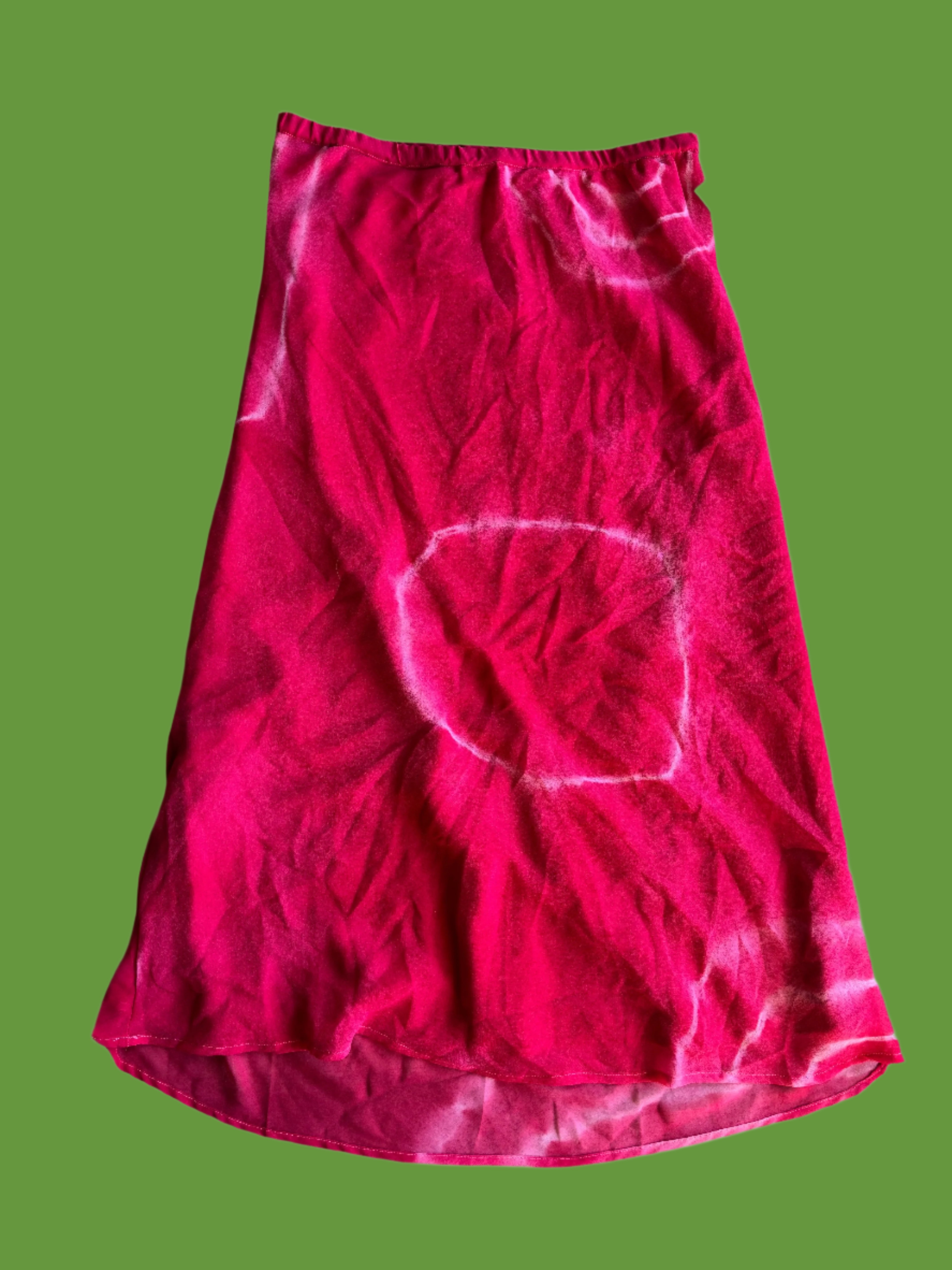 PINK NY TIE DYE LONG SKIRT, 14 (fits like a L, stretchy waistband)