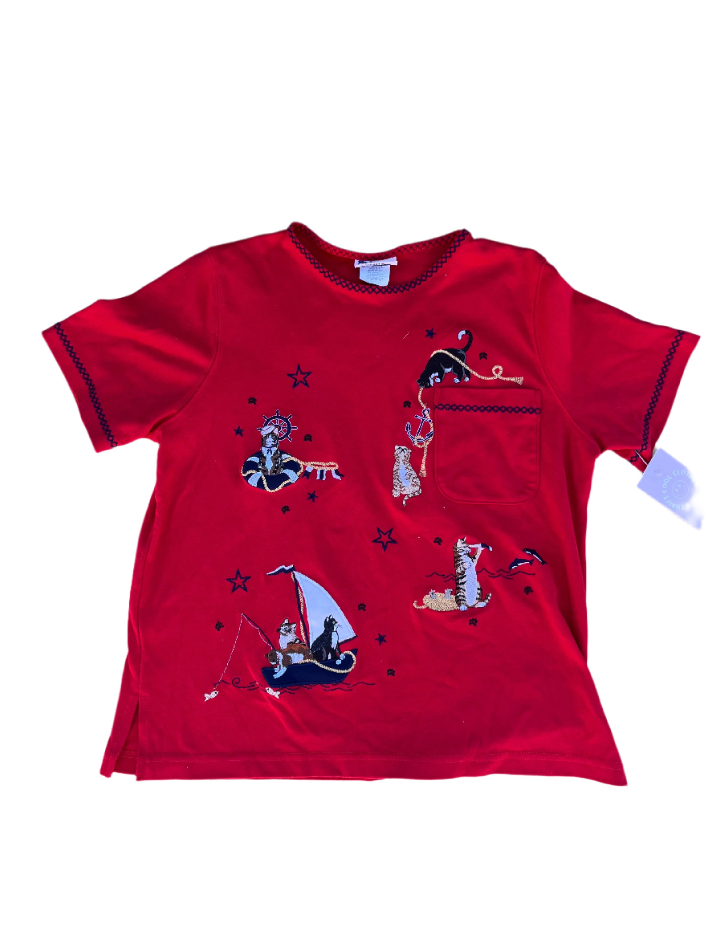 Red Bonworth Sailor cat tee, S