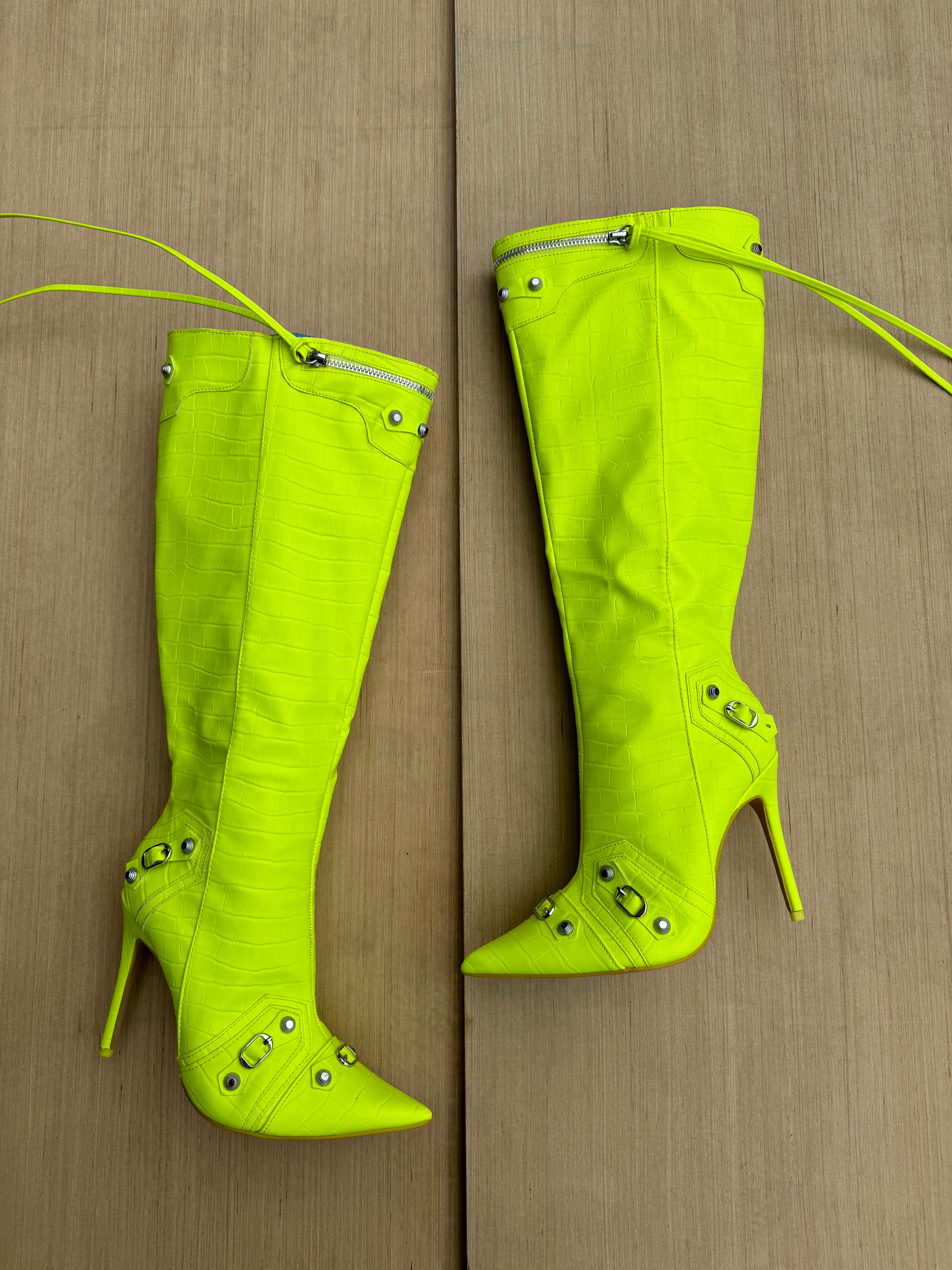 neon green public desire high boots w buckles, 4