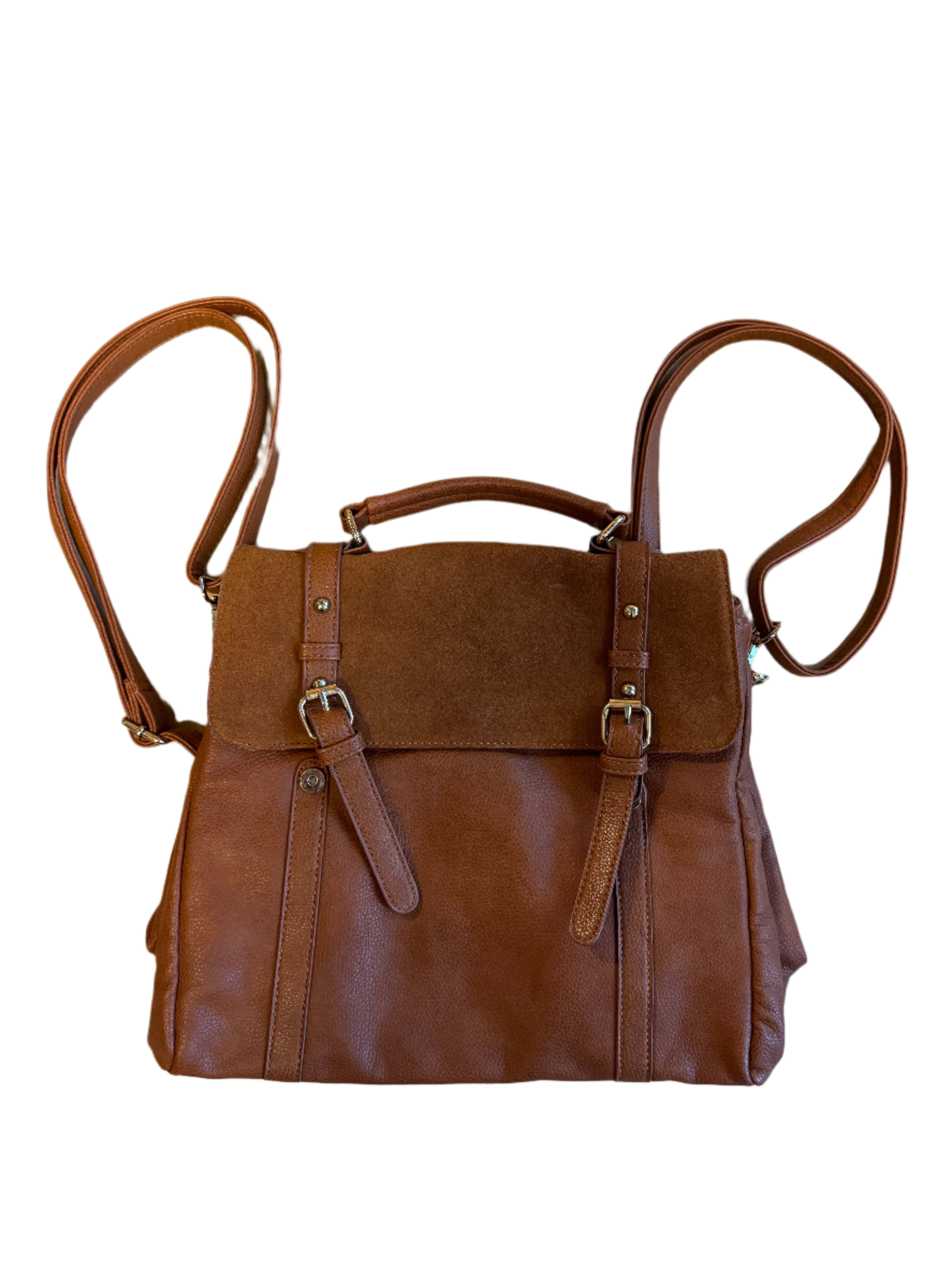 brown street level leather backpack messenger bag