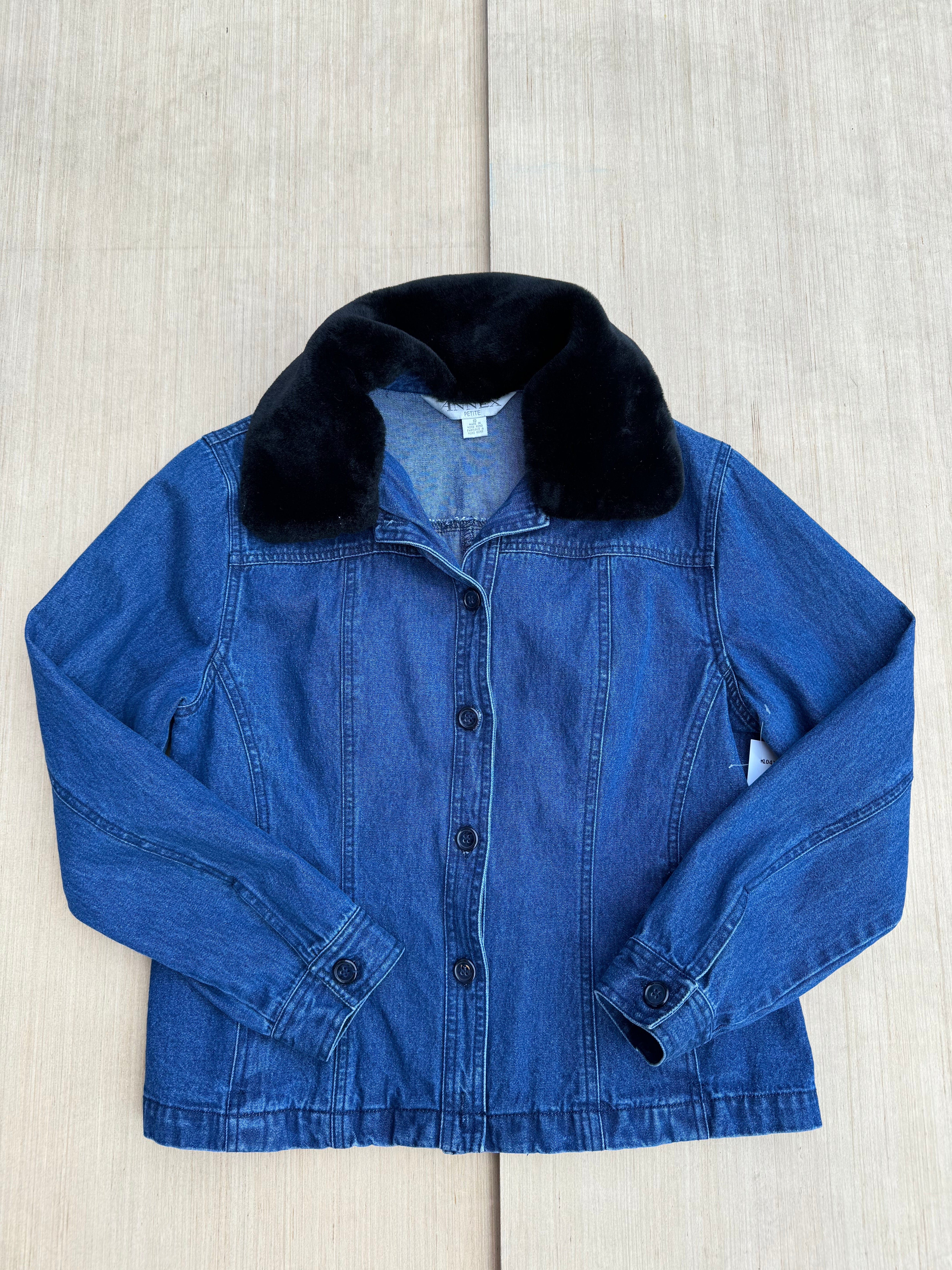 blue black annex denim jacket w faux fur collat, 10