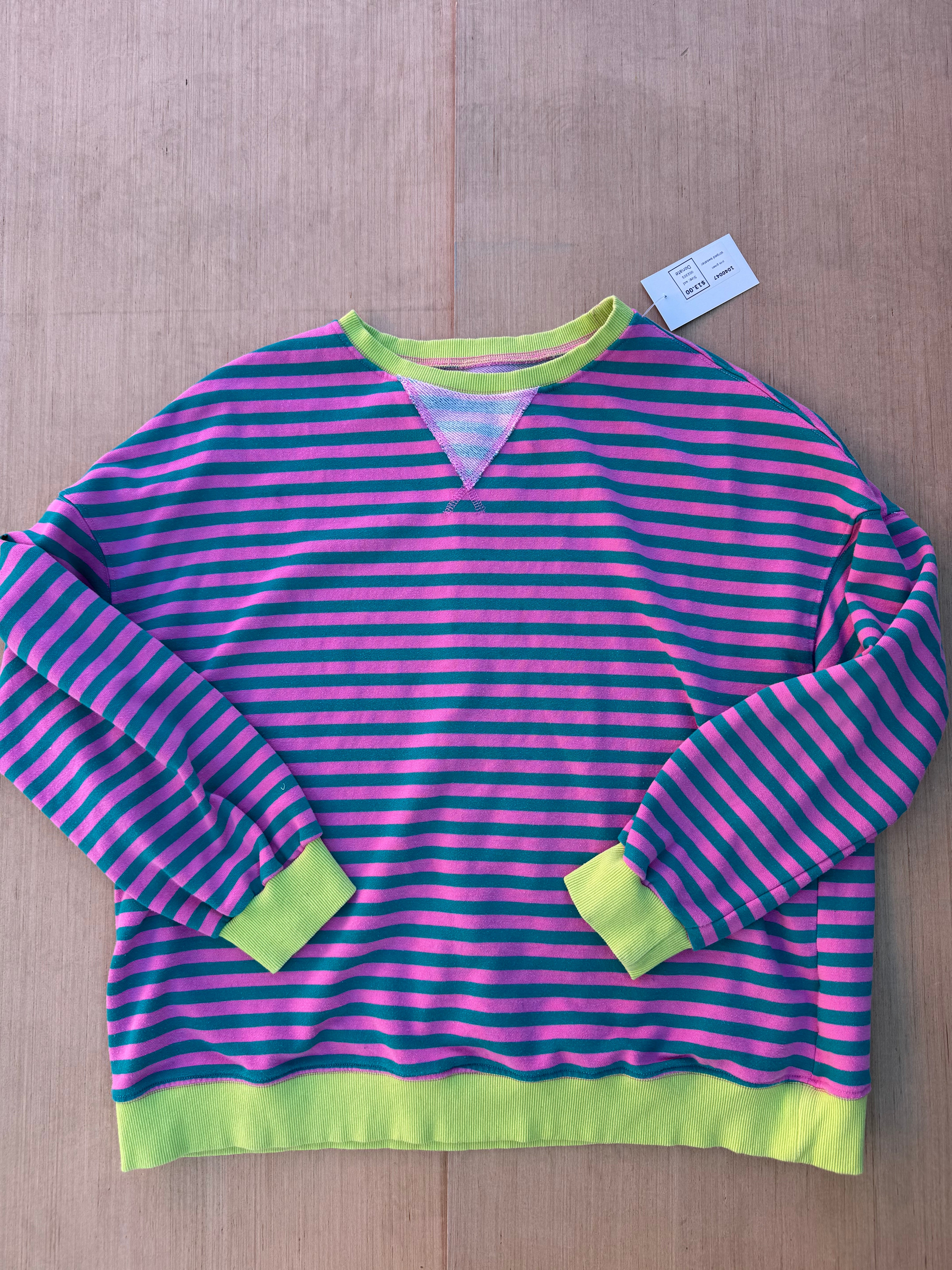 pink green  striped sweater, xxl