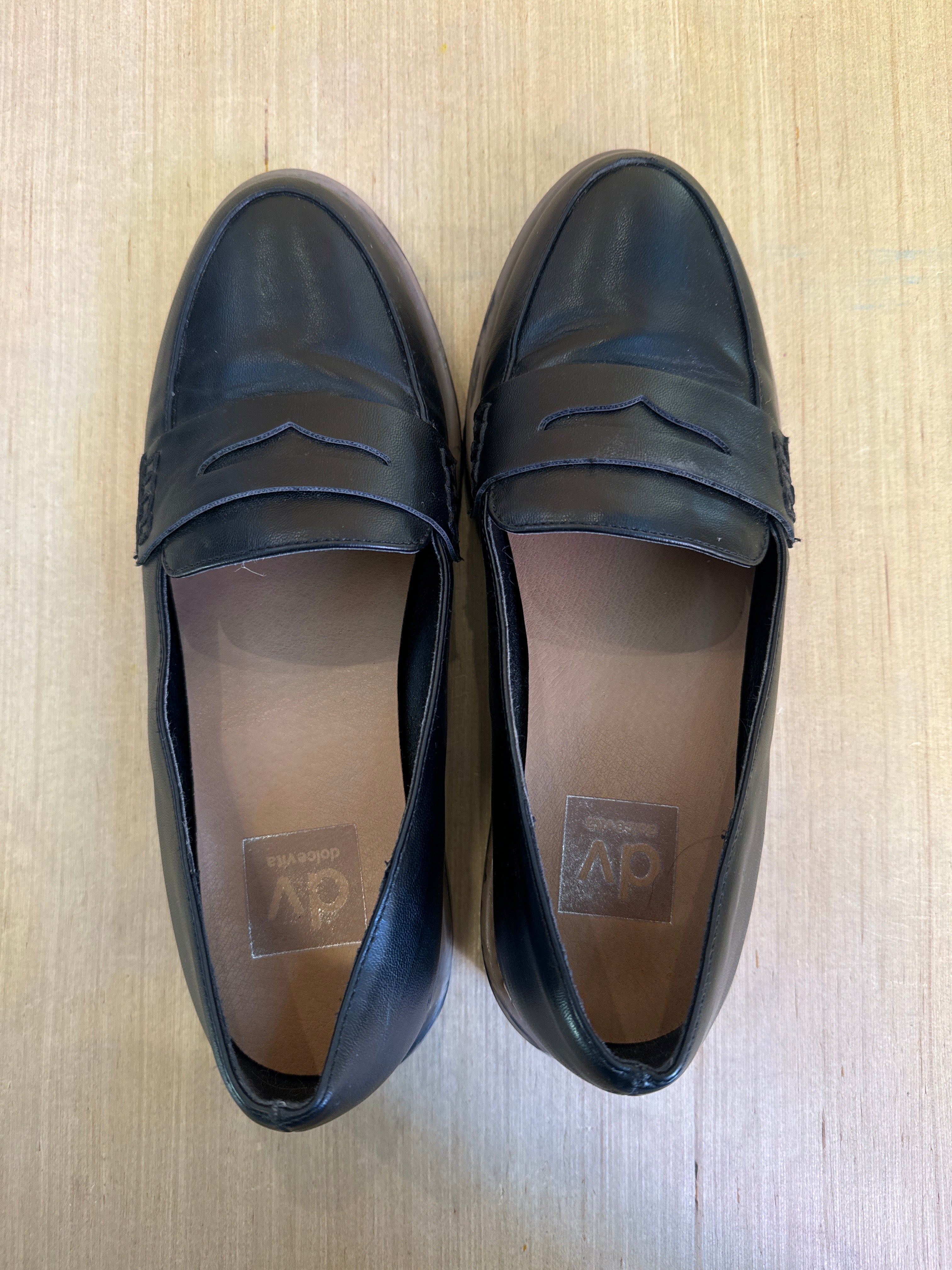 black dolce vita pleather loafers, 7