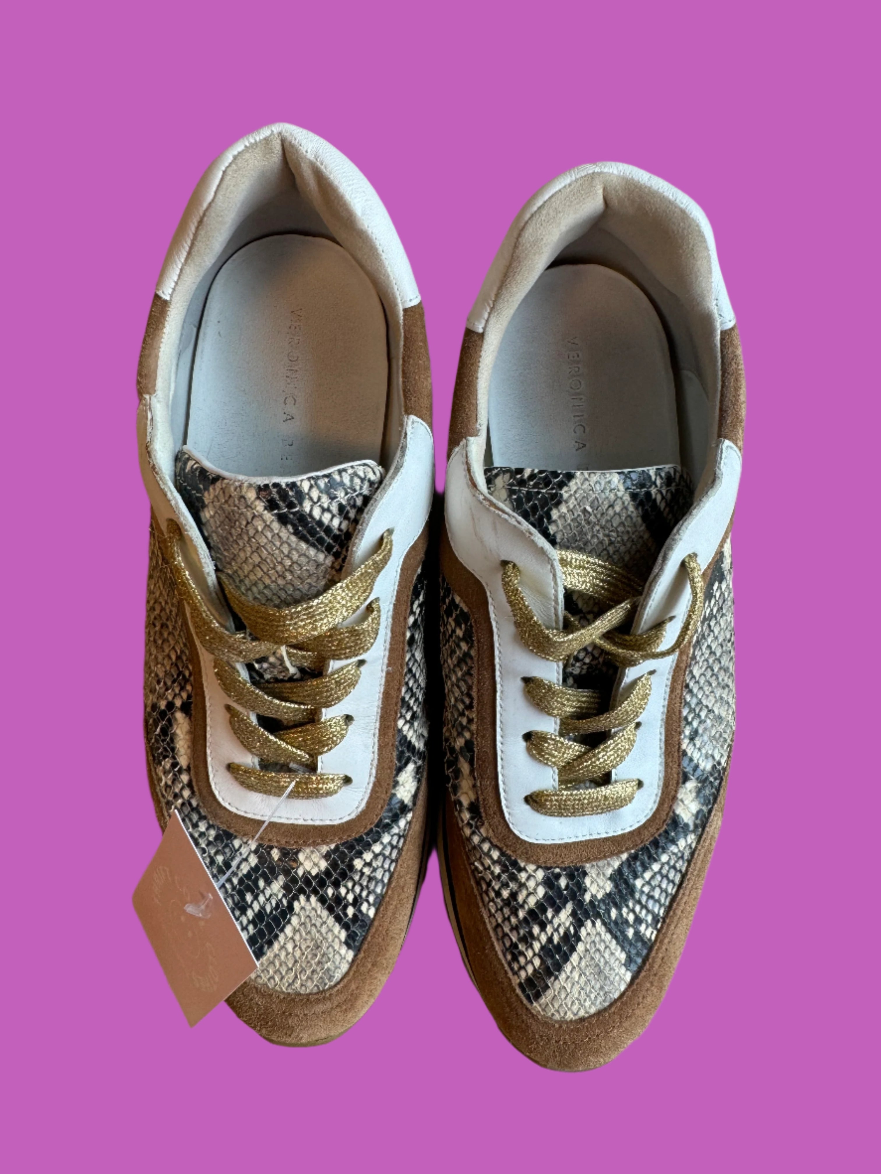 brown veronica beard snake skin sneakers, 9