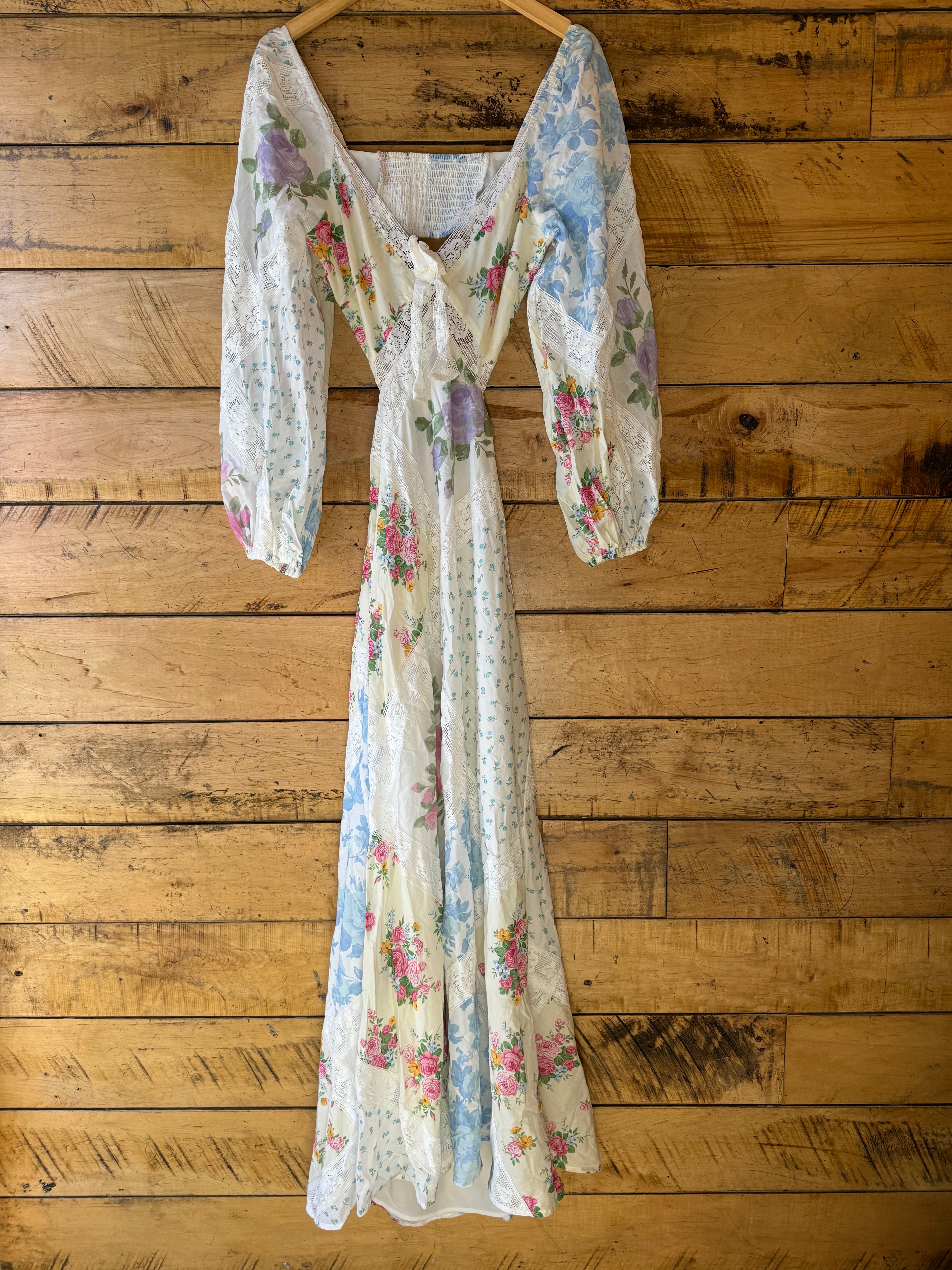 Blue pink white For Love & Lemons Floral Maxi Dress, XL