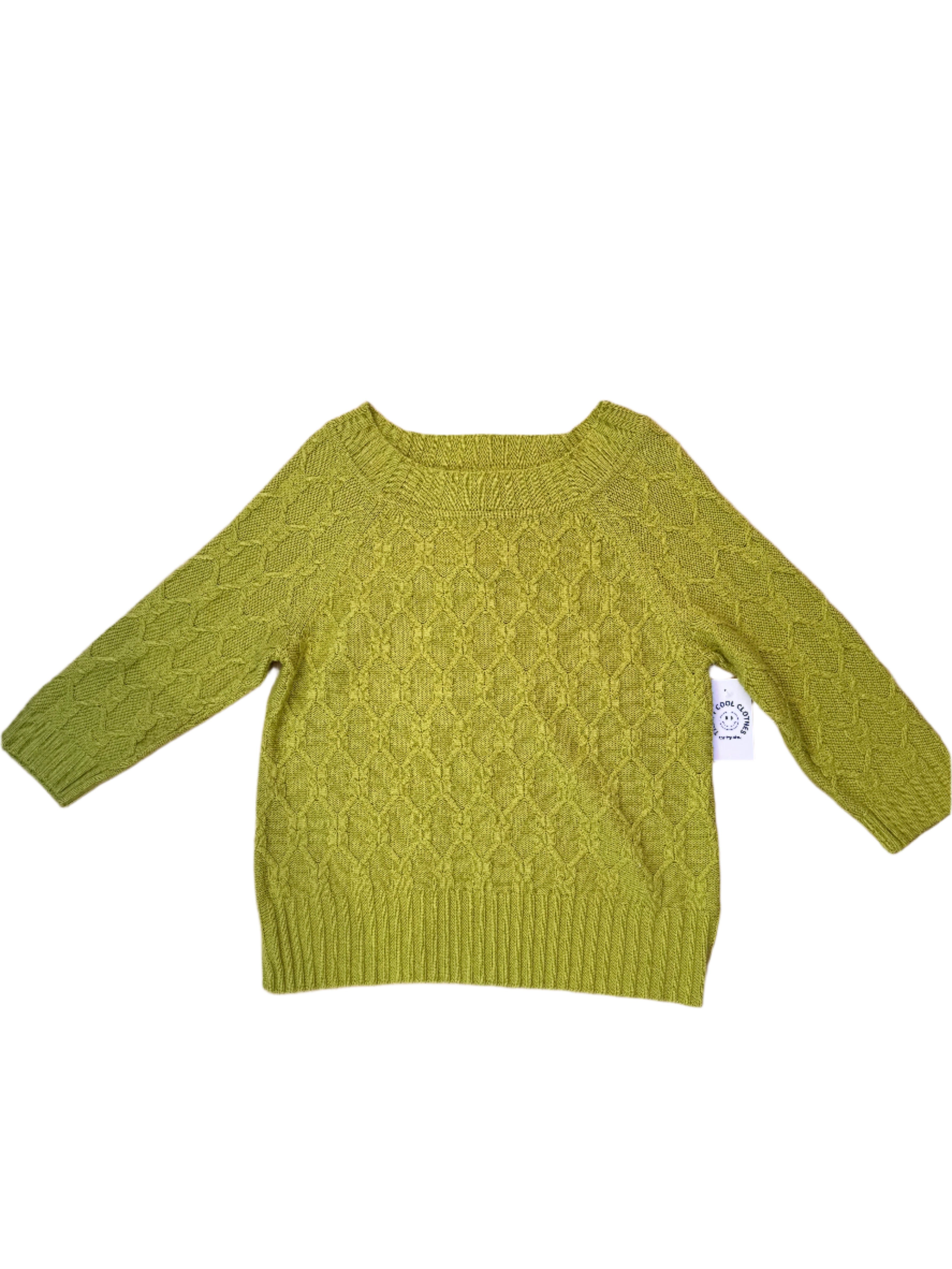 lime green sag harbour cable knit sweater, L