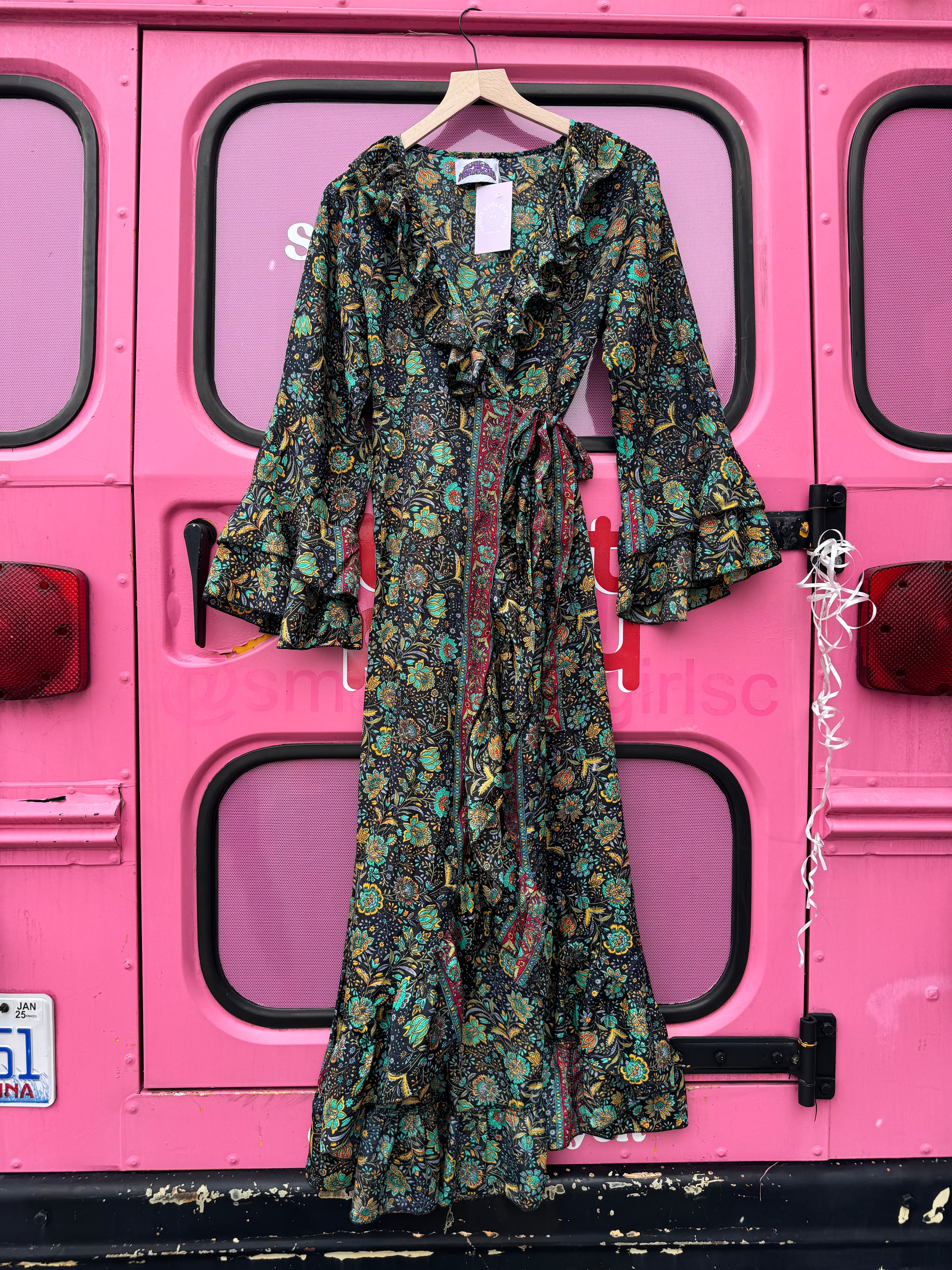 black green emily in wonderland long wrap dress, XXL