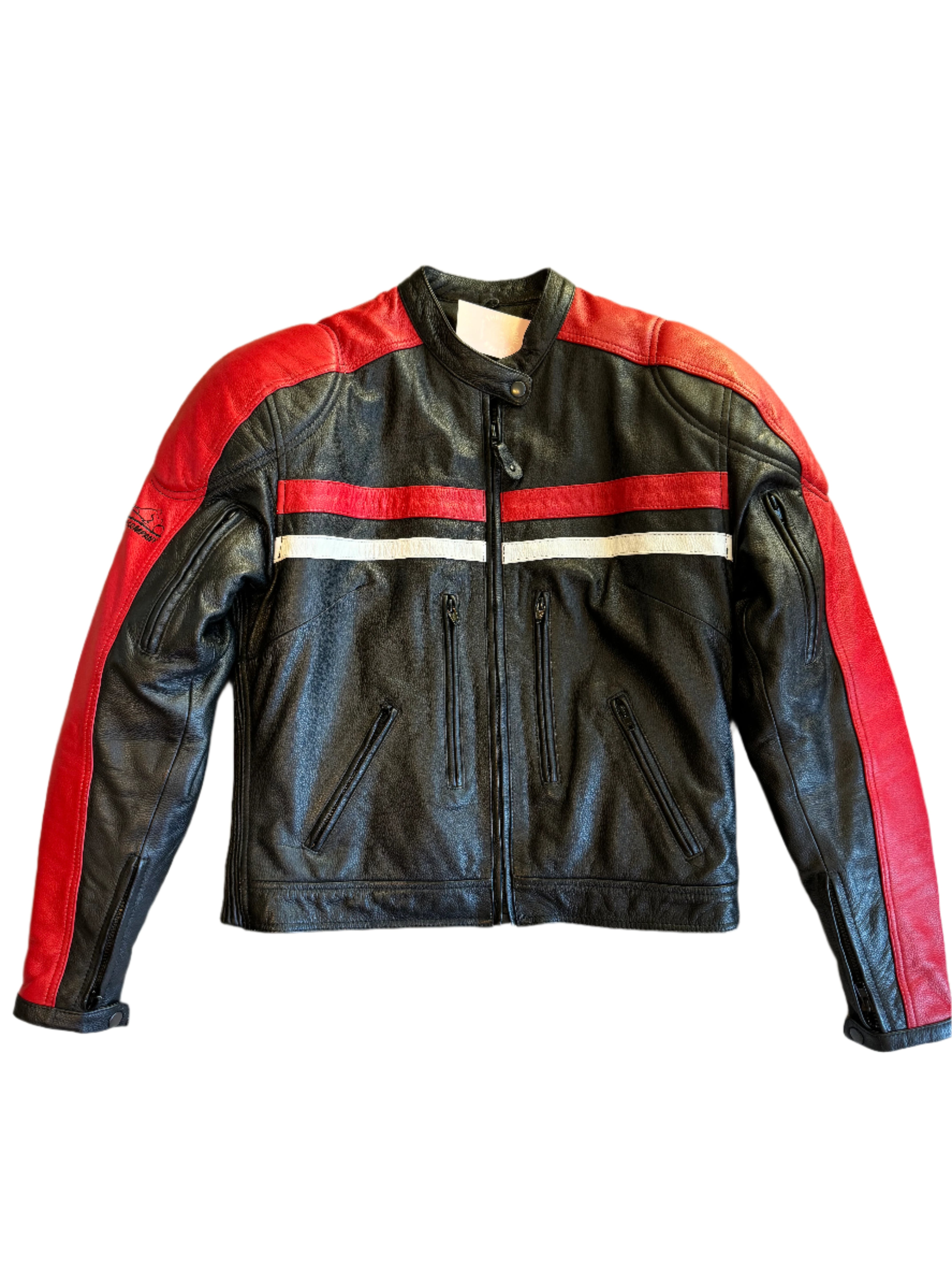 red black fast company genuine leather racing jacket, L