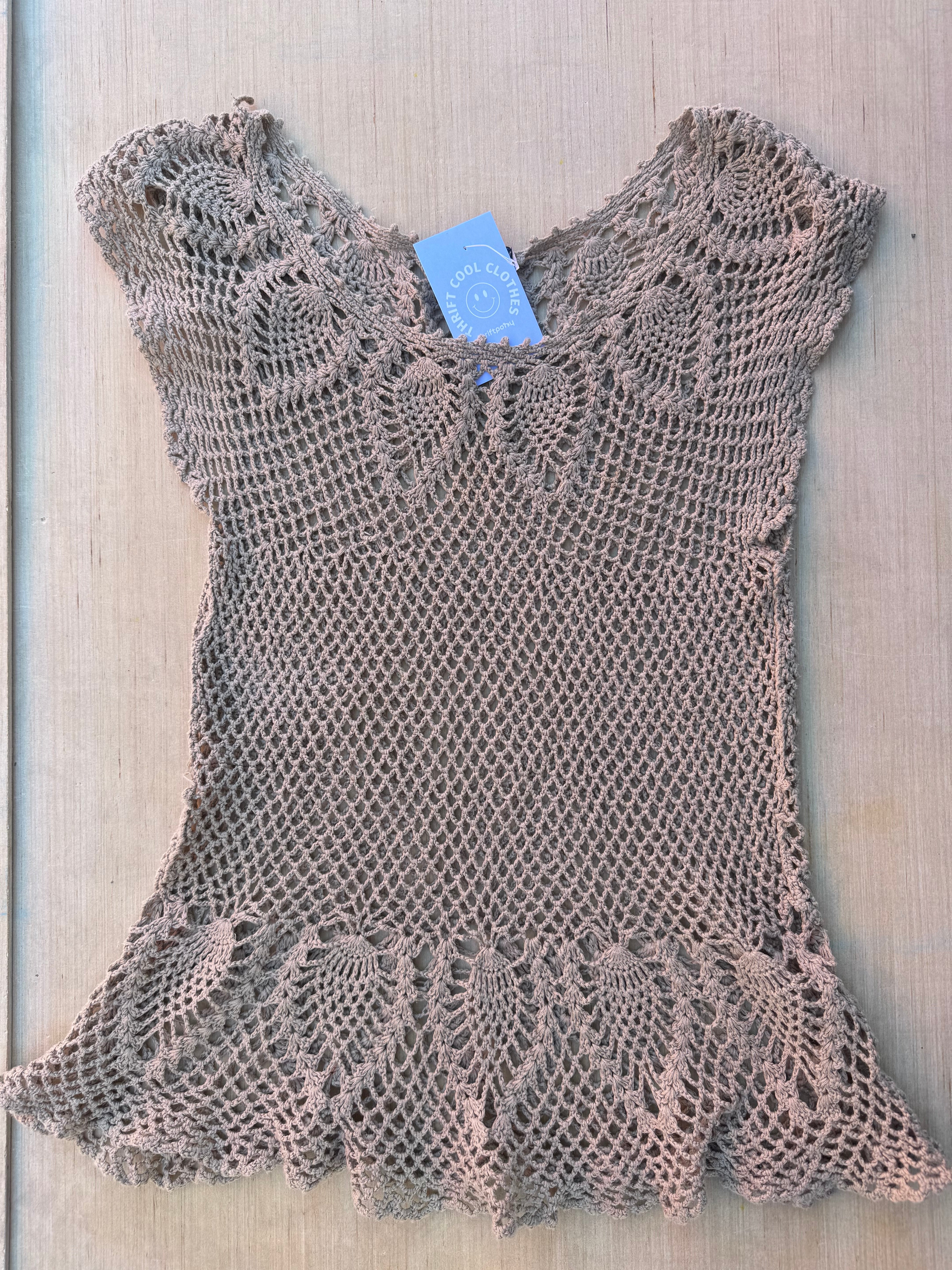 brown ie crochet top, m