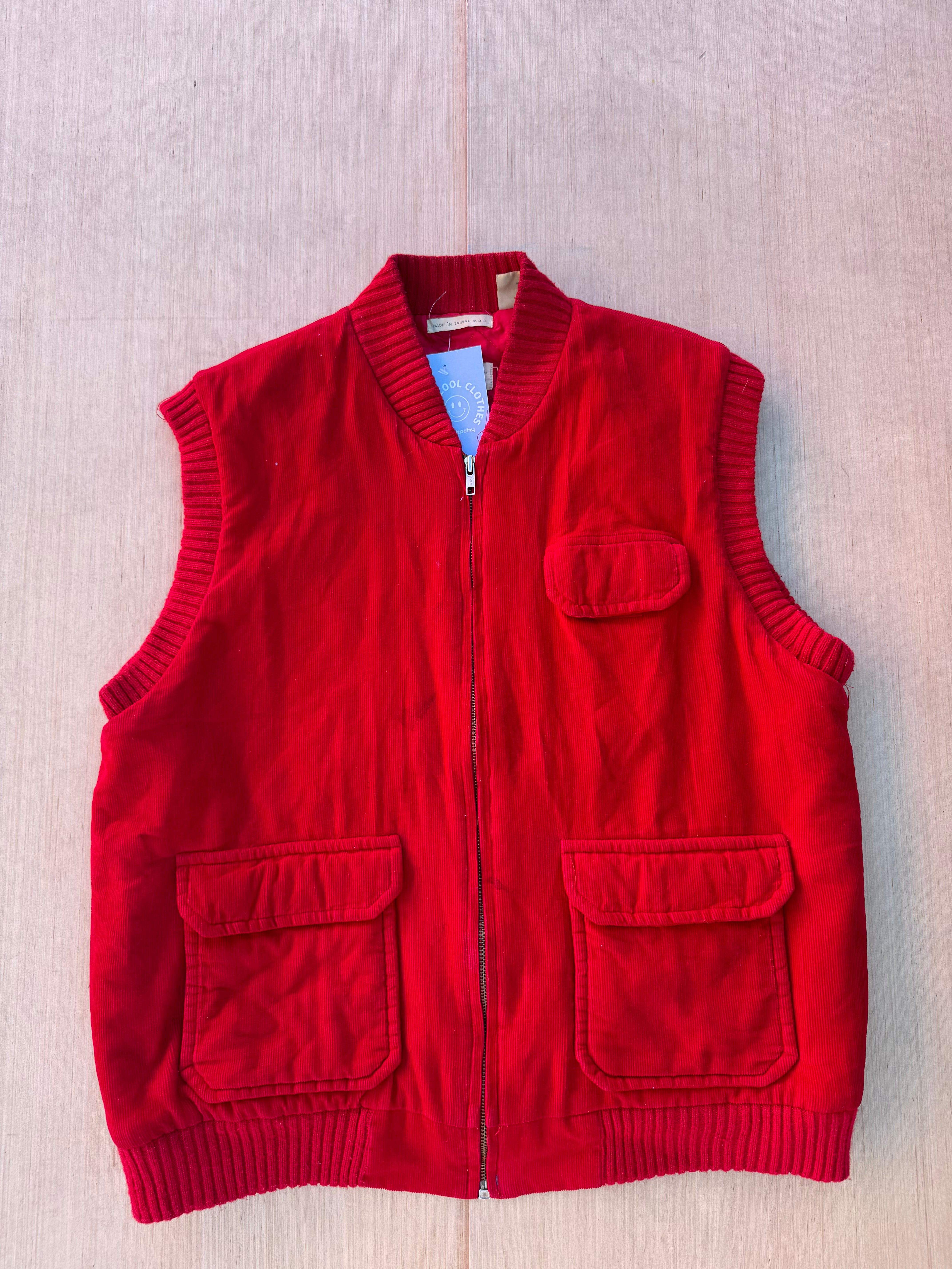 red st johns bay vtg cord puffer vest, L