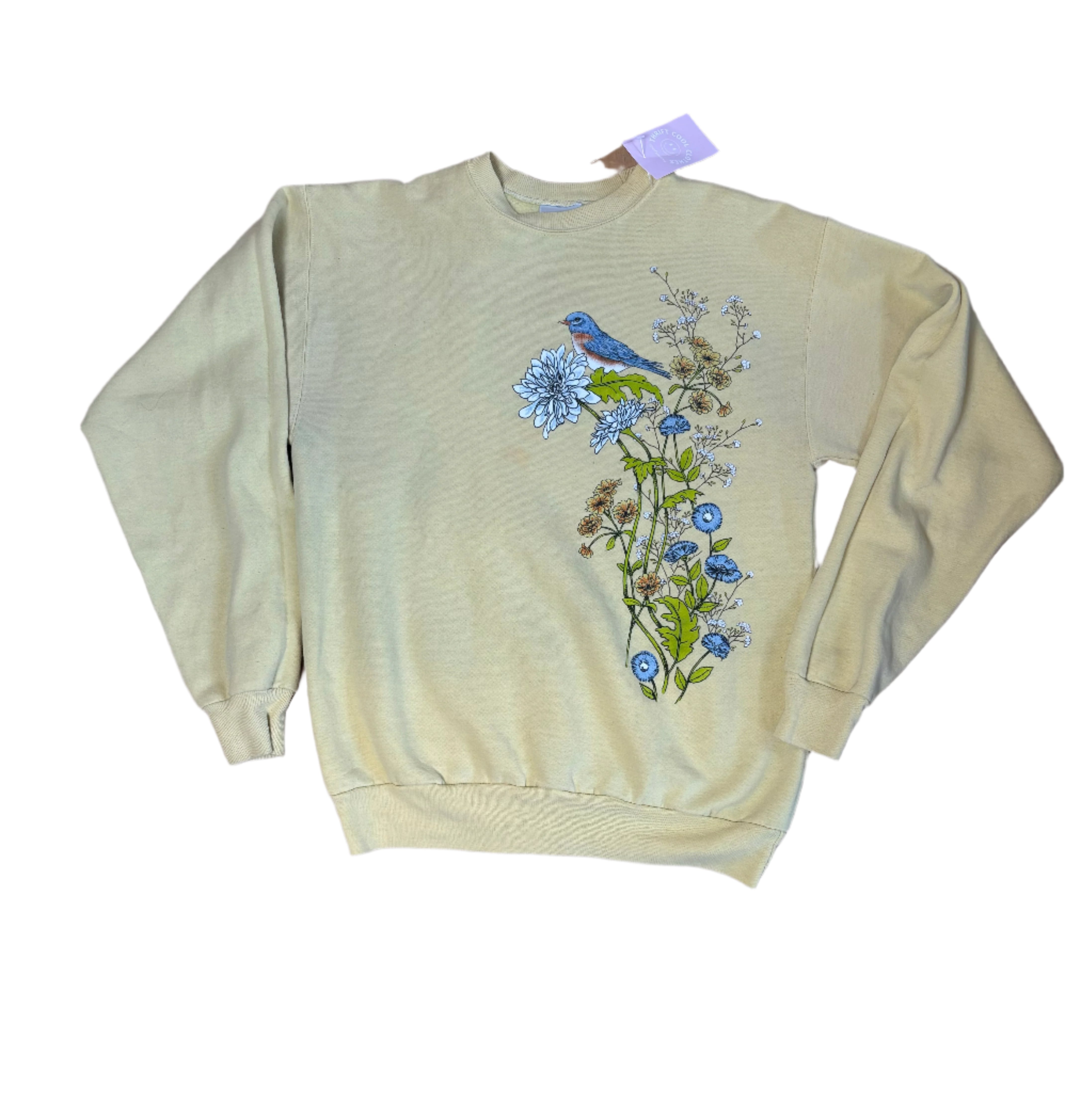 yellow hanes vtg bird floral sweatshirt, s