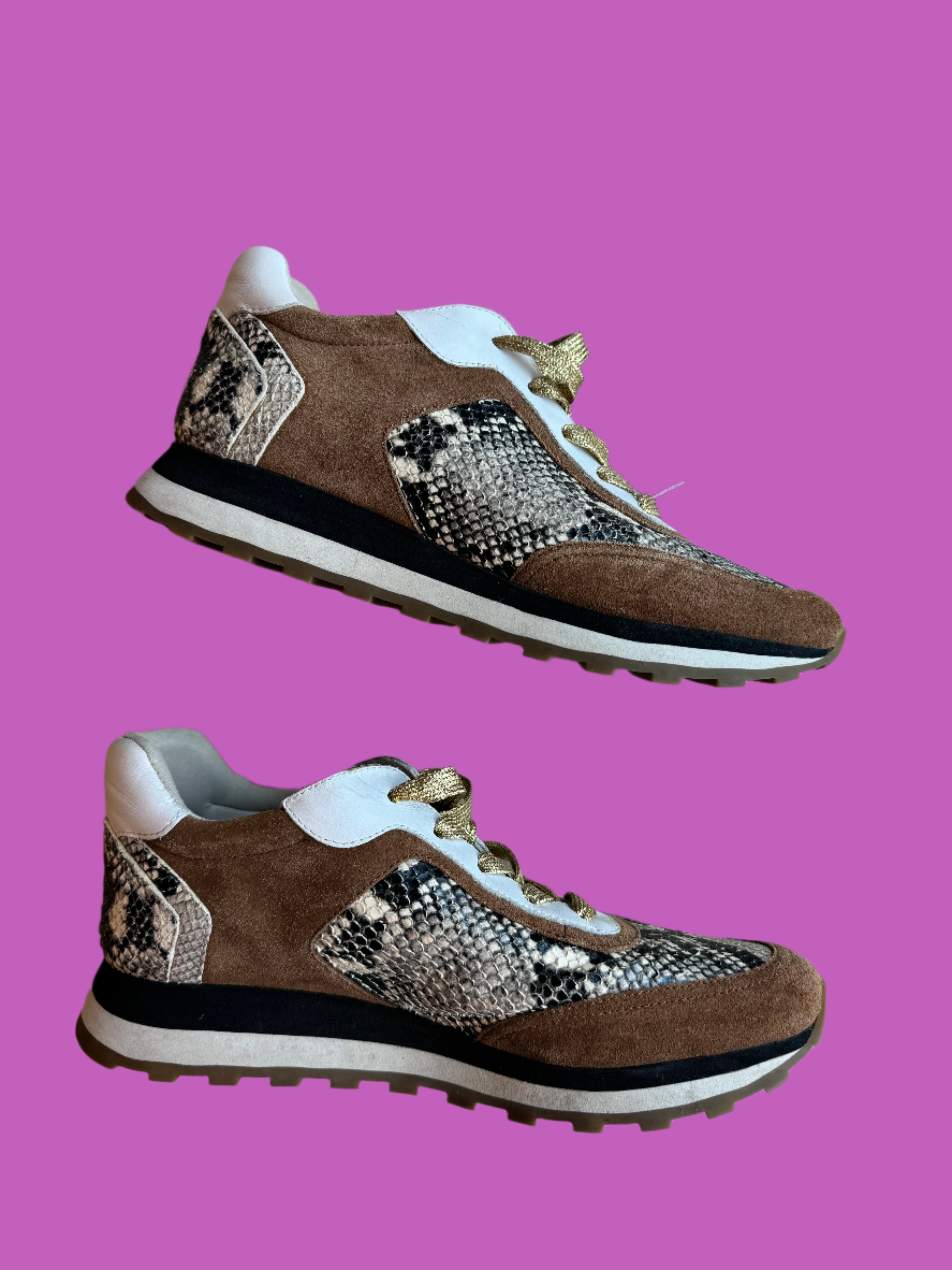 brown veronica beard snake skin sneakers, 9