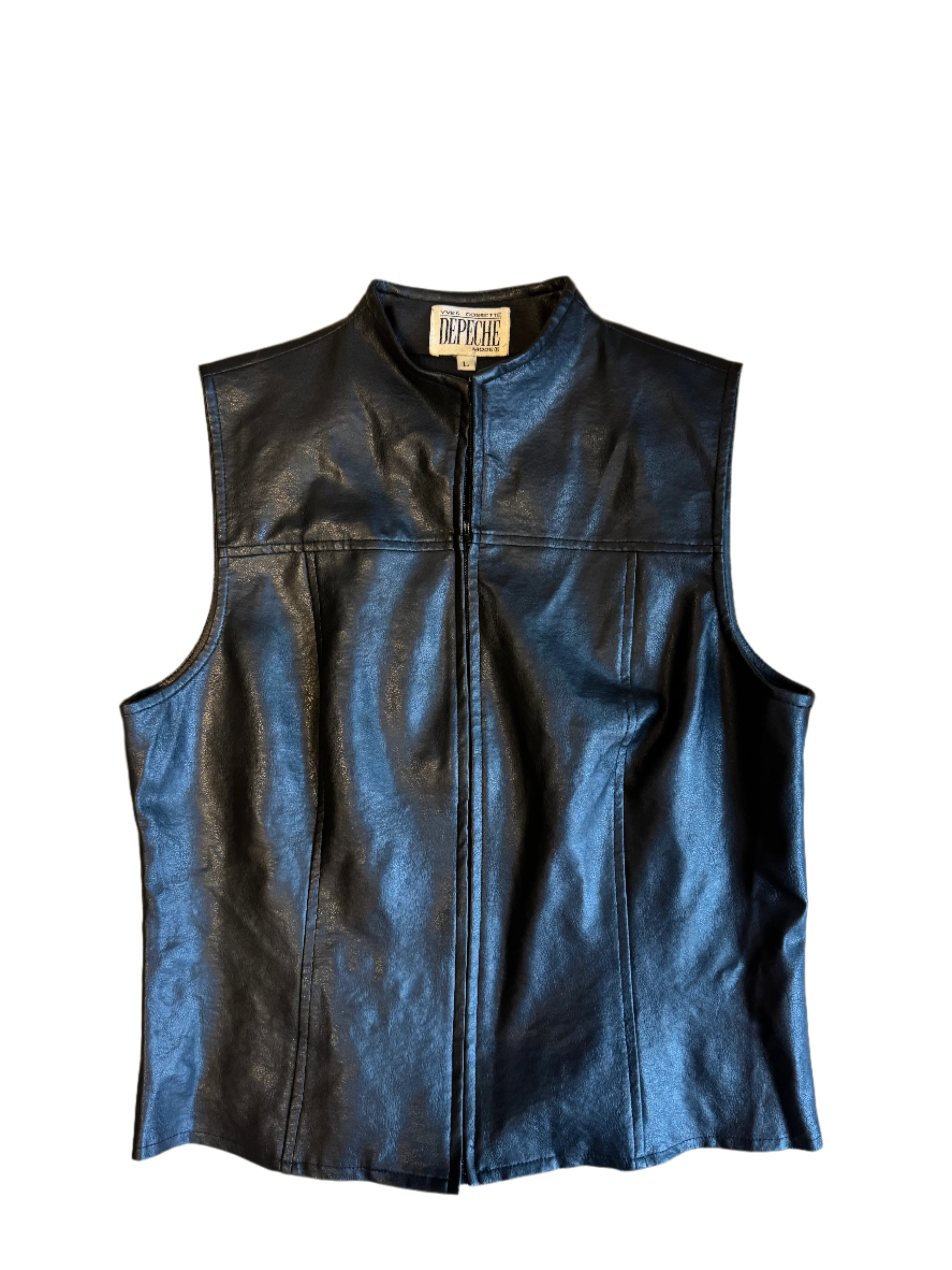 black depeche pleather vest, L