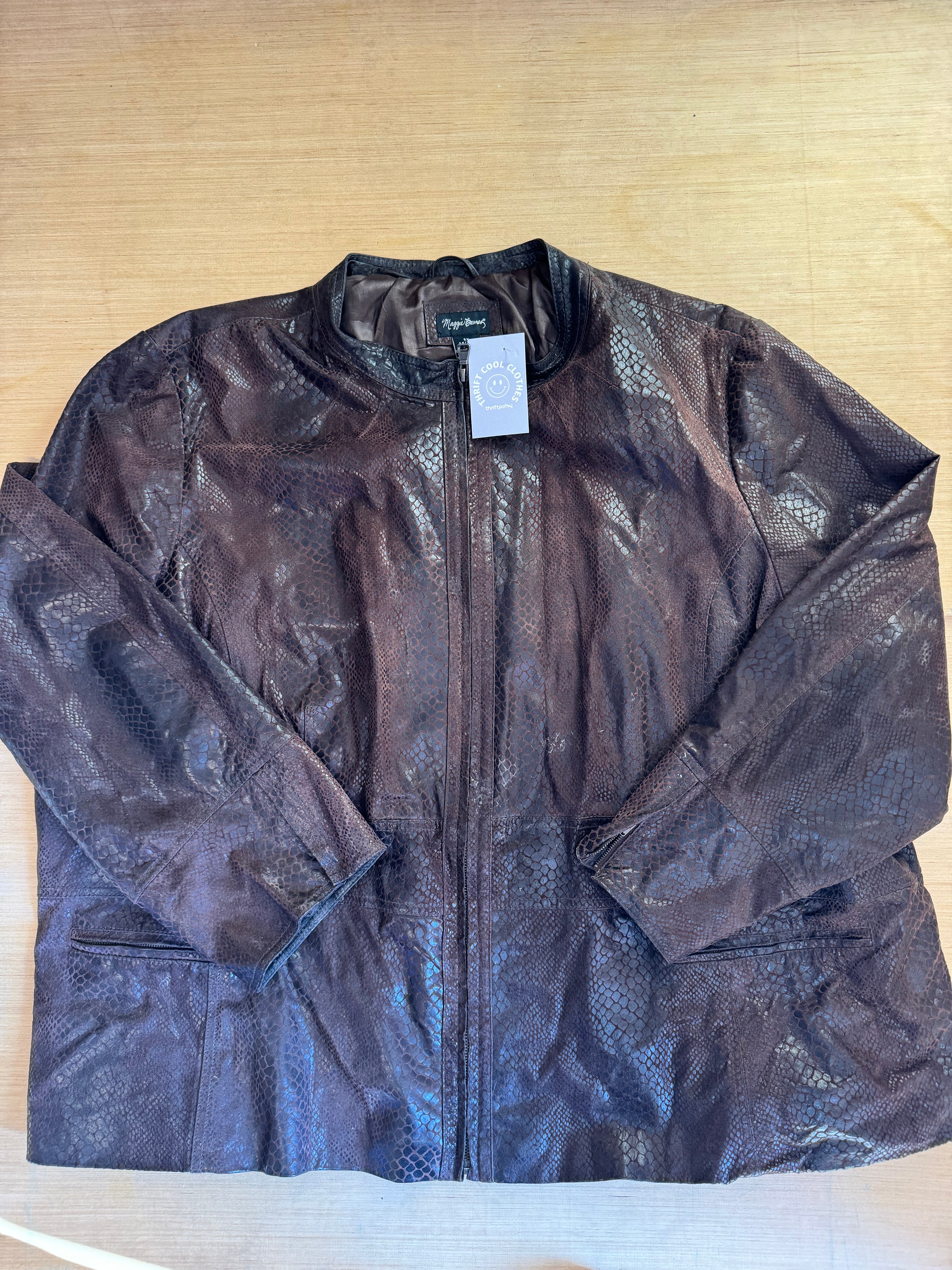 brown maggie barnes leather zip up, 5x