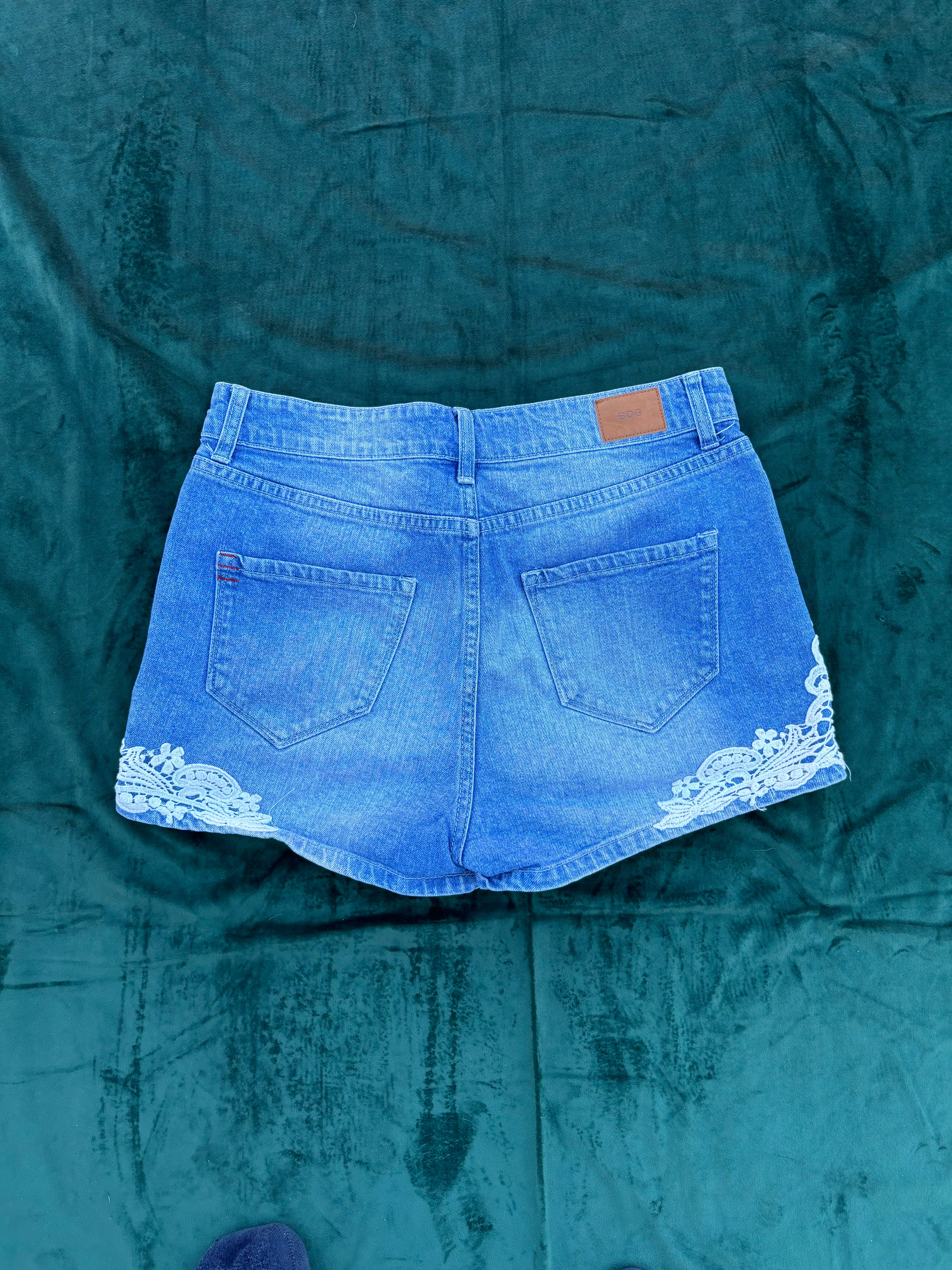 Blue Bdg Lace detail Jean shorts, 29W