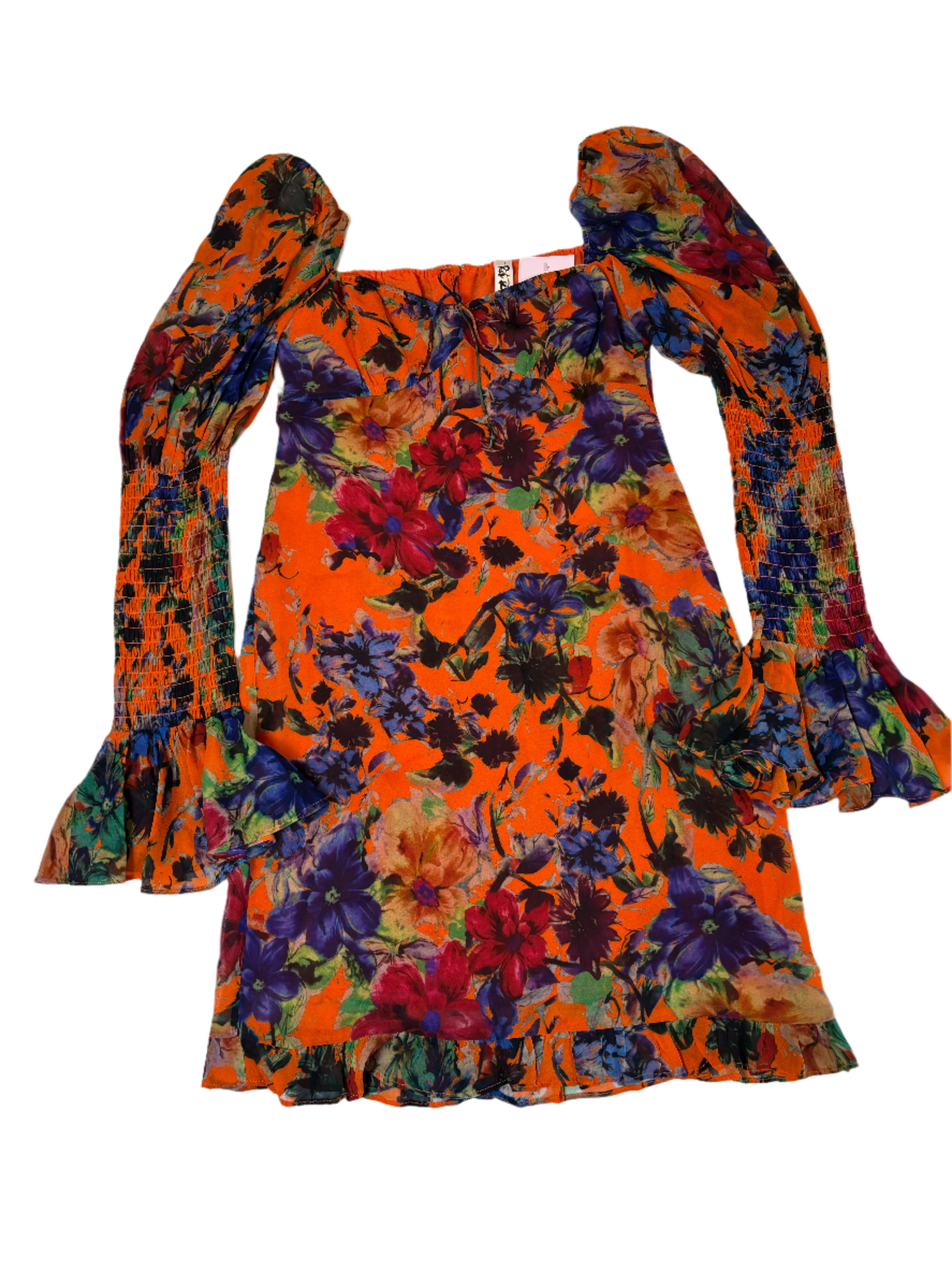 orange rat & boa floral bustier dress, xxs