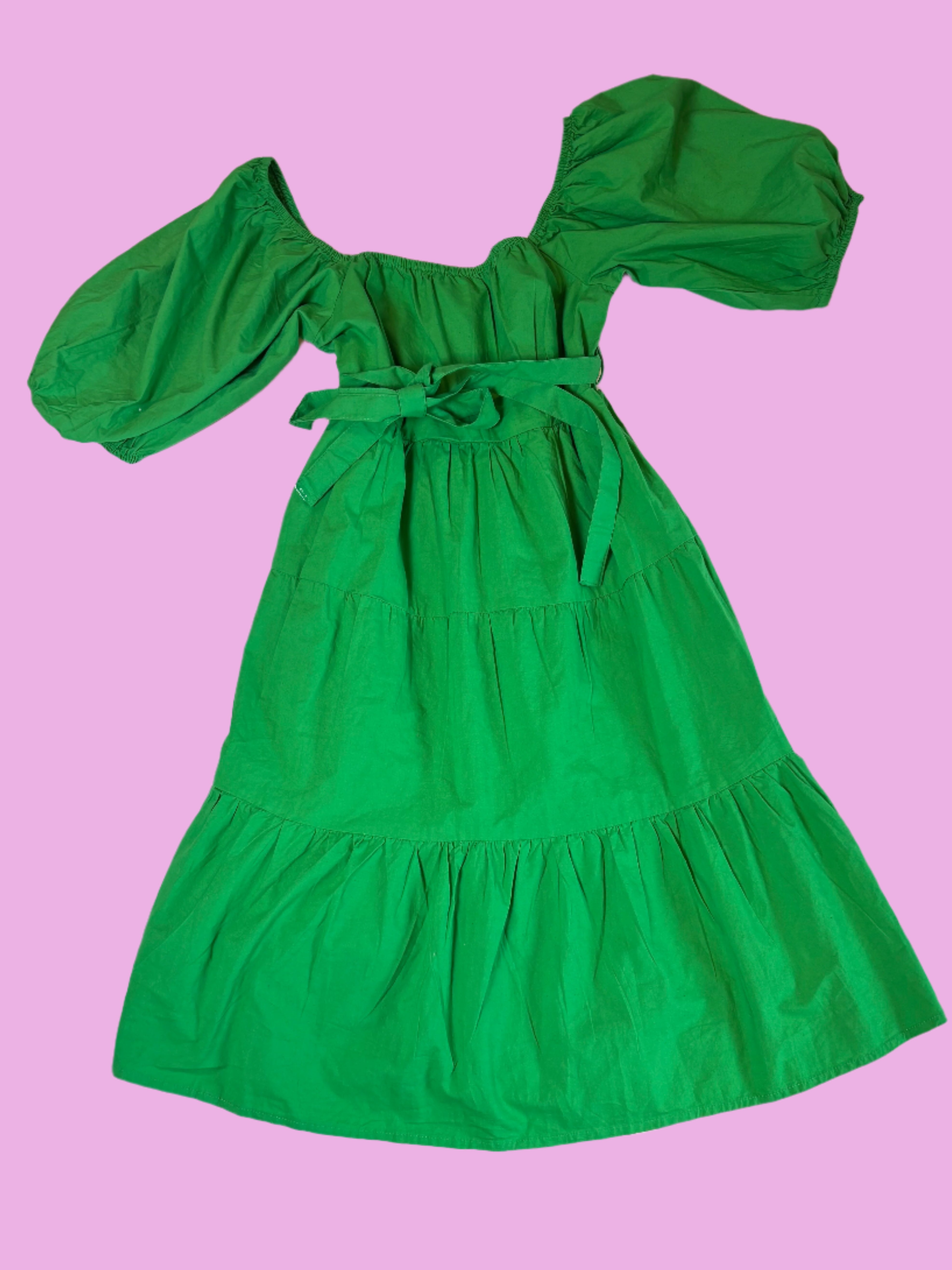 green sim& sam NWT smocked babydoll dress w elastic sleeves, s