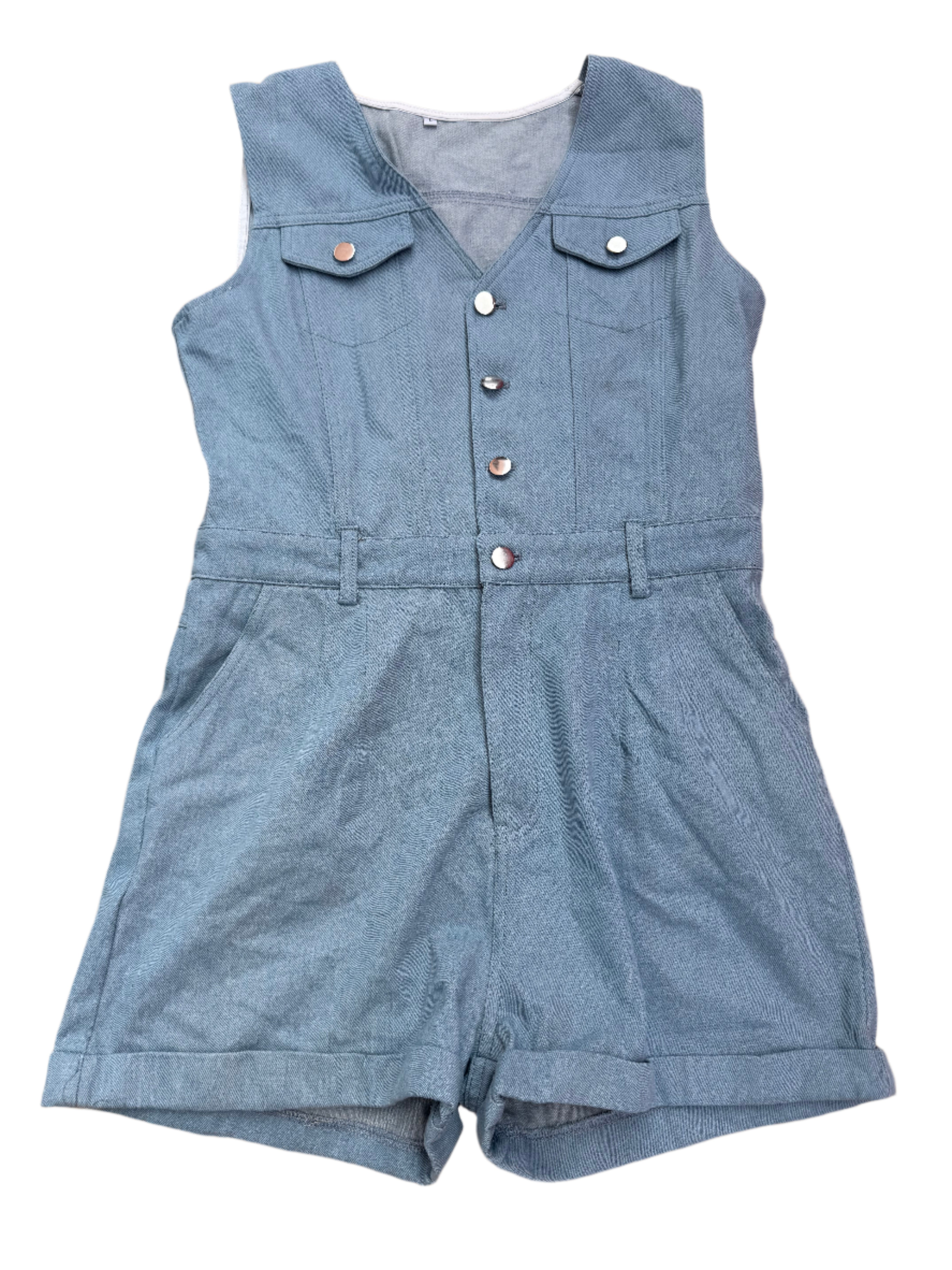 blue  denim romper, L