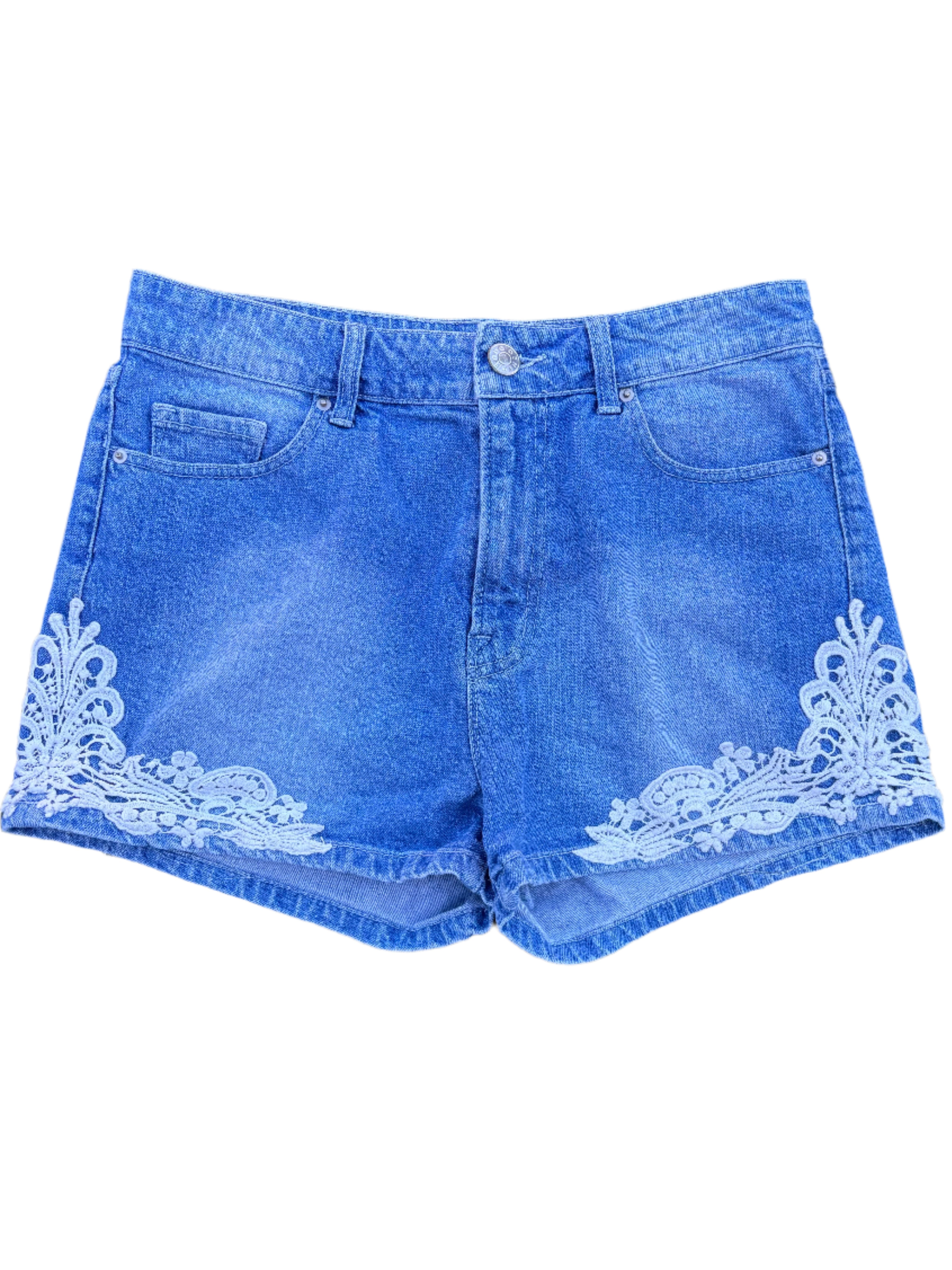 Blue Bdg Lace detail Jean shorts, 29W