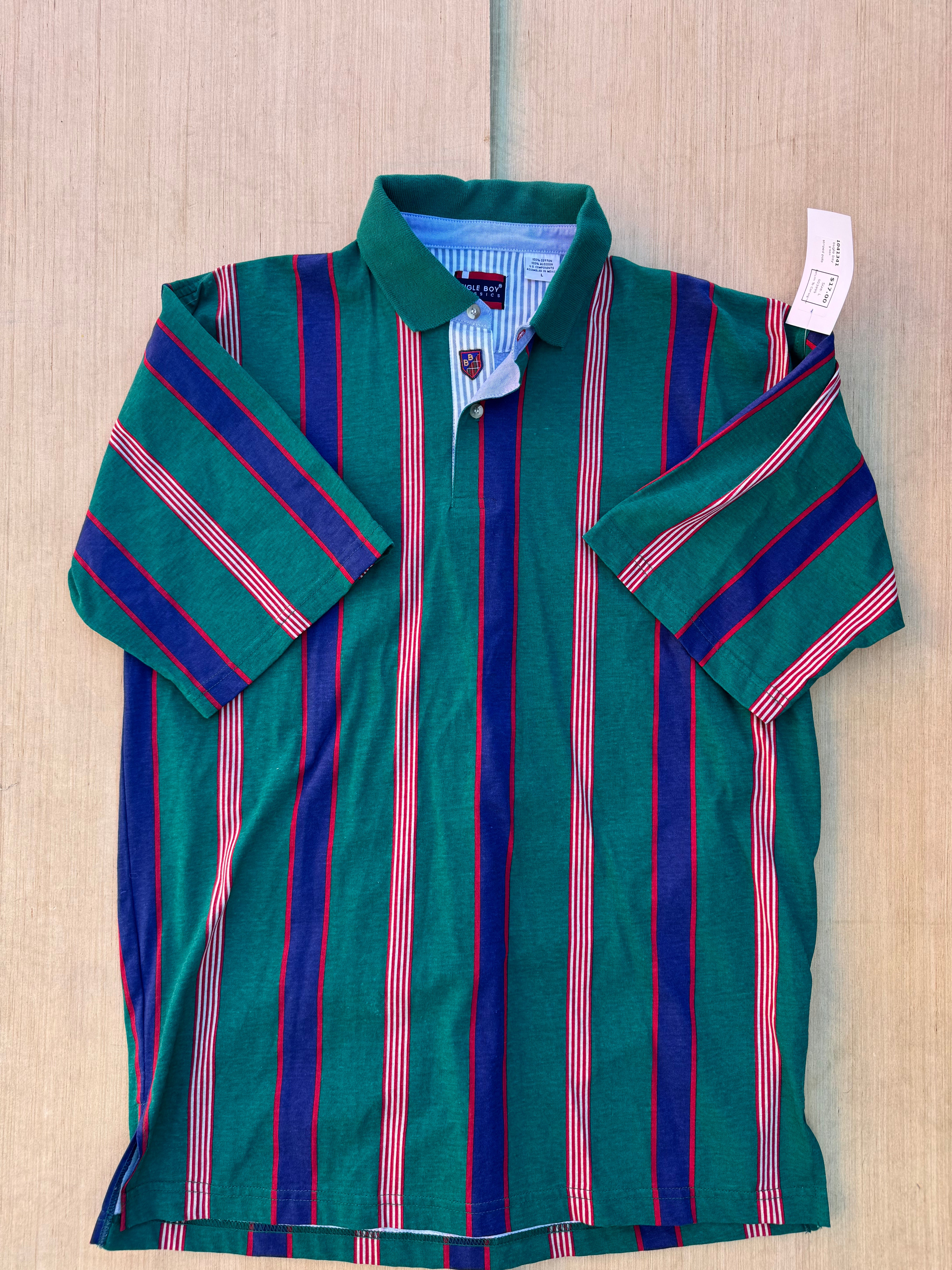 green bugle boy striped polo, L