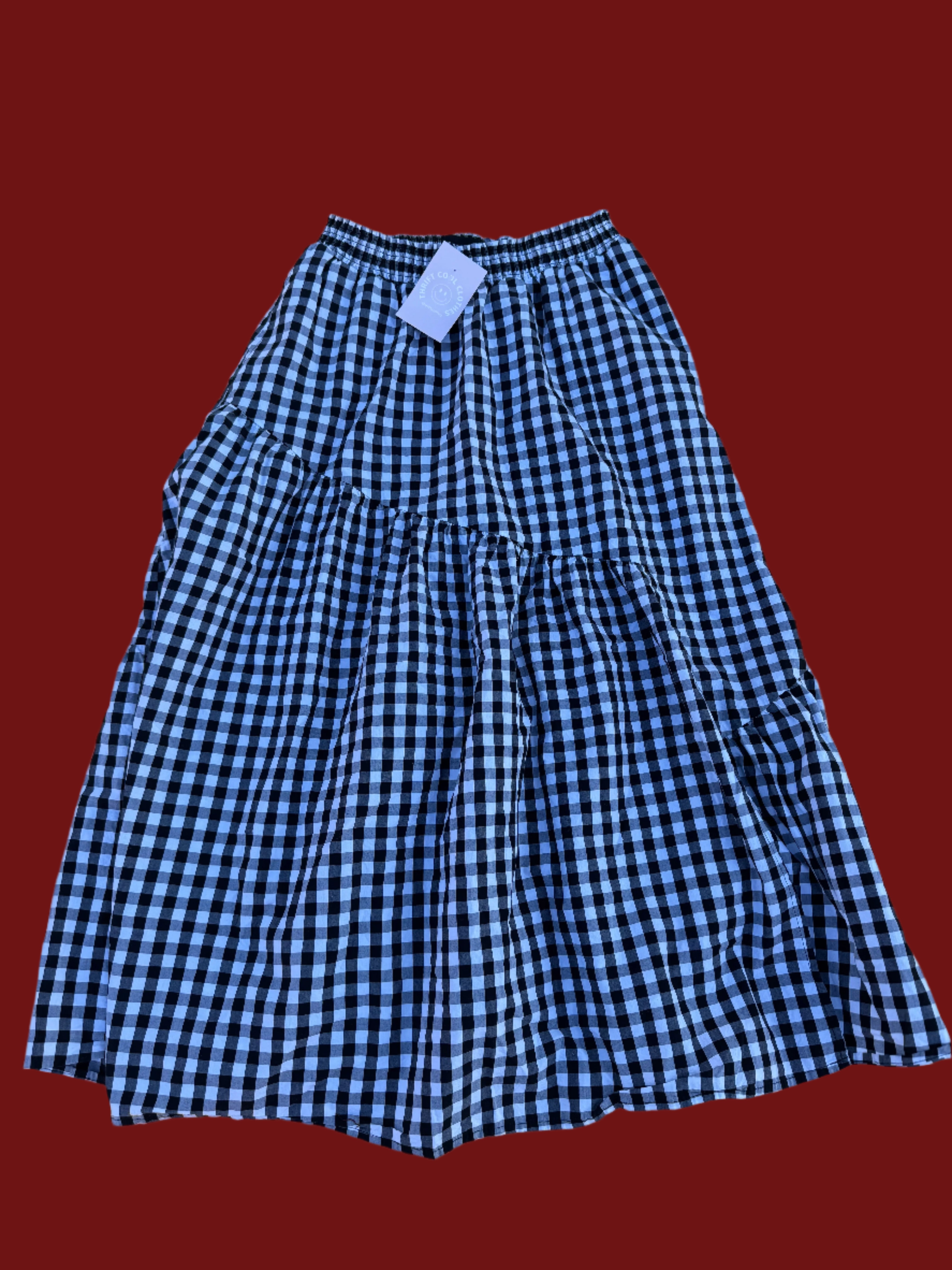 black whtie who what wear smocked gingham skirt, s