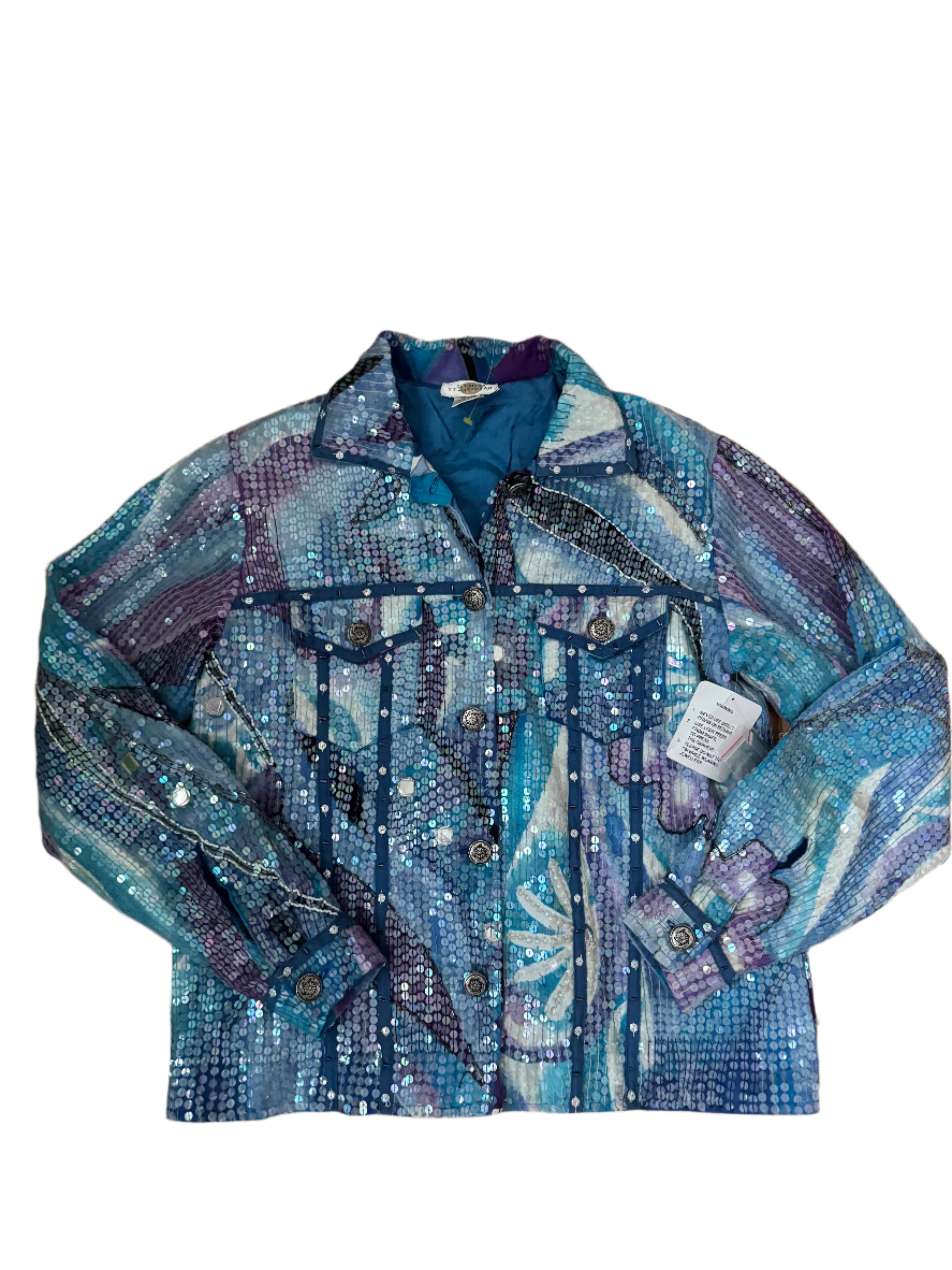 Blue Sandy starkman Vtg 90s deadstock sequin jacket, M