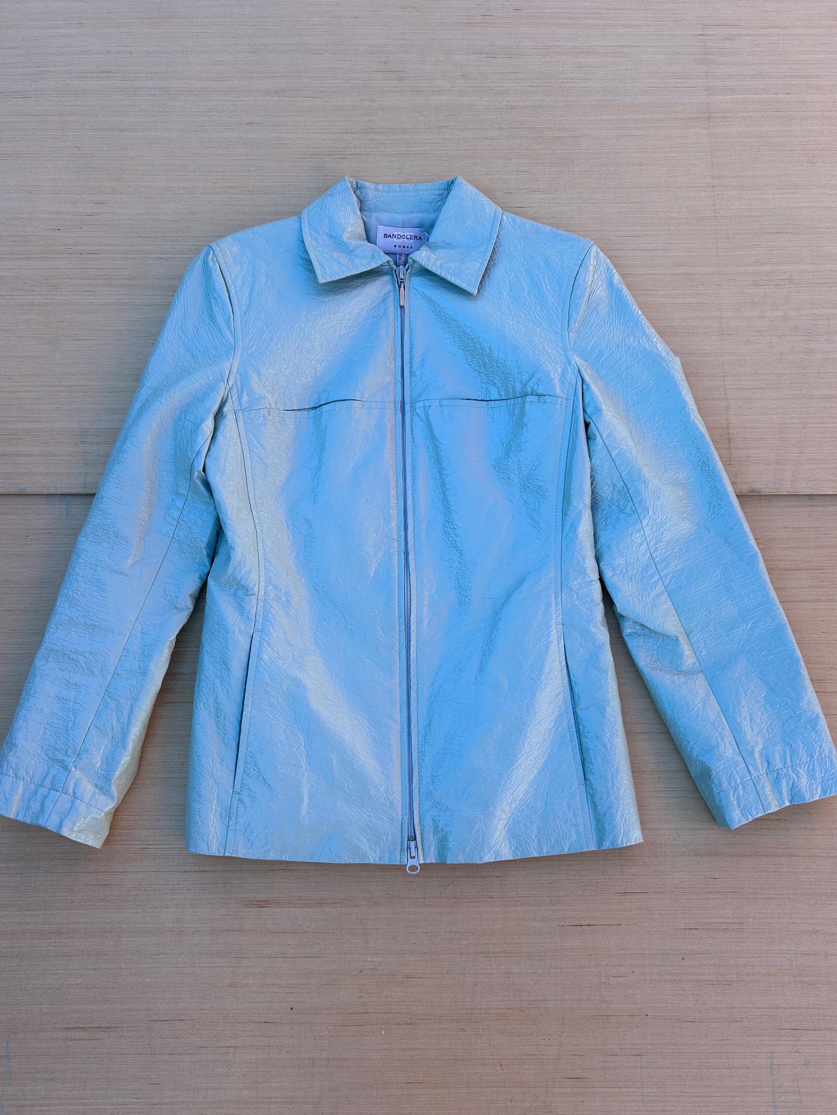 light blue bandolera textured pleather jacket, 6