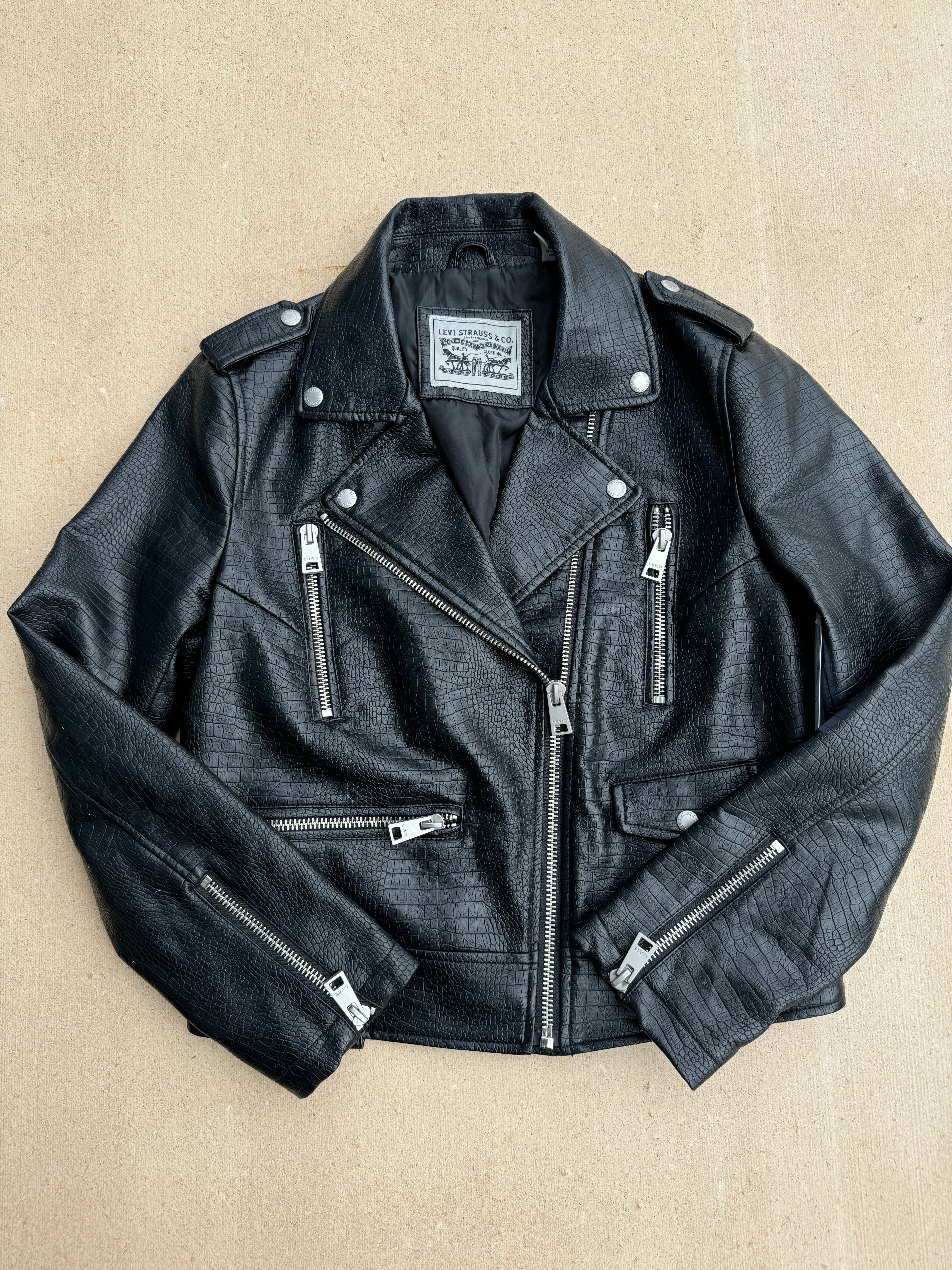 black levi pleather moto jacket, L