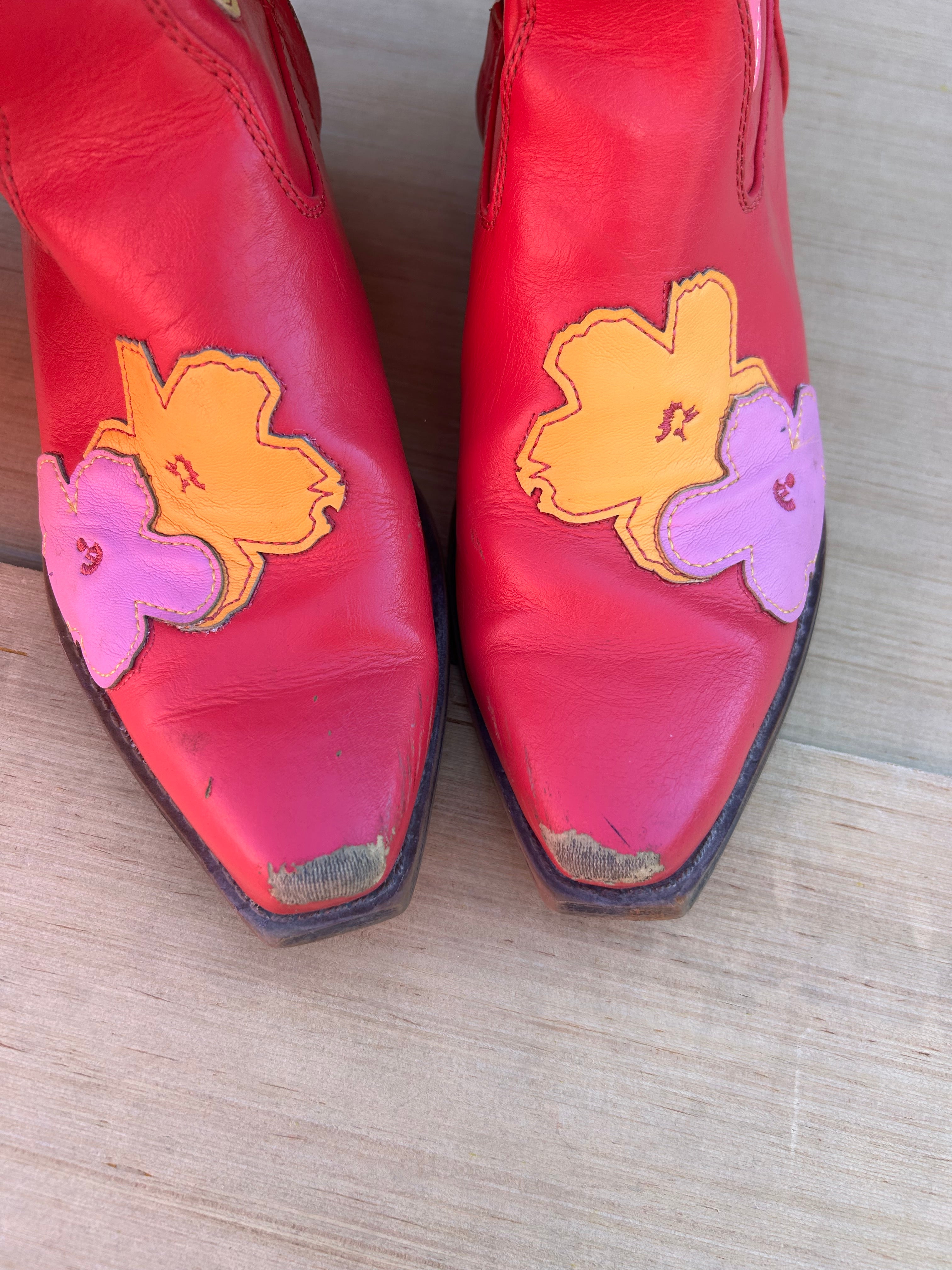 pink circus flower cowboy boots, 8.5