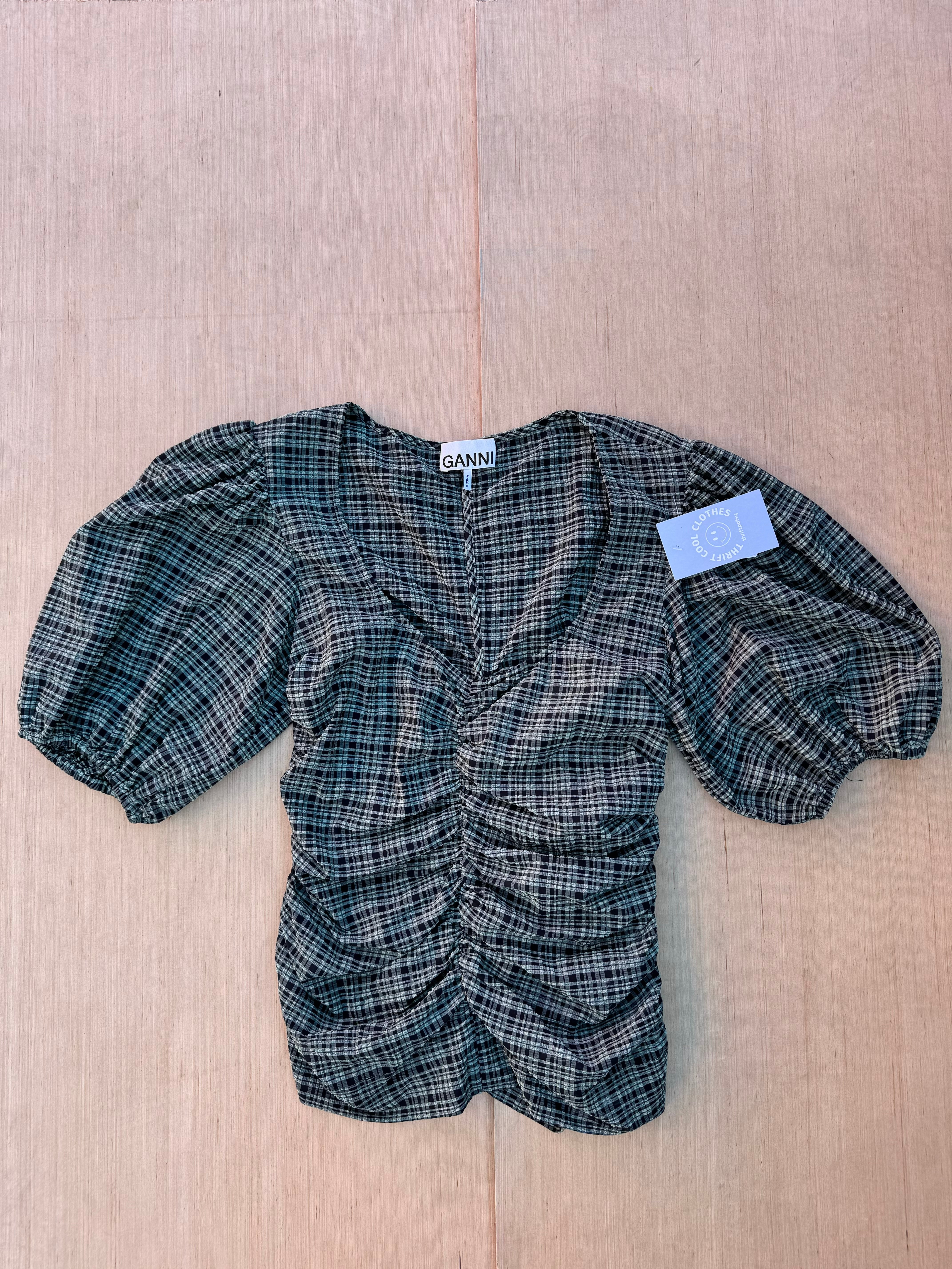 Black green GANNI plaid top, 38