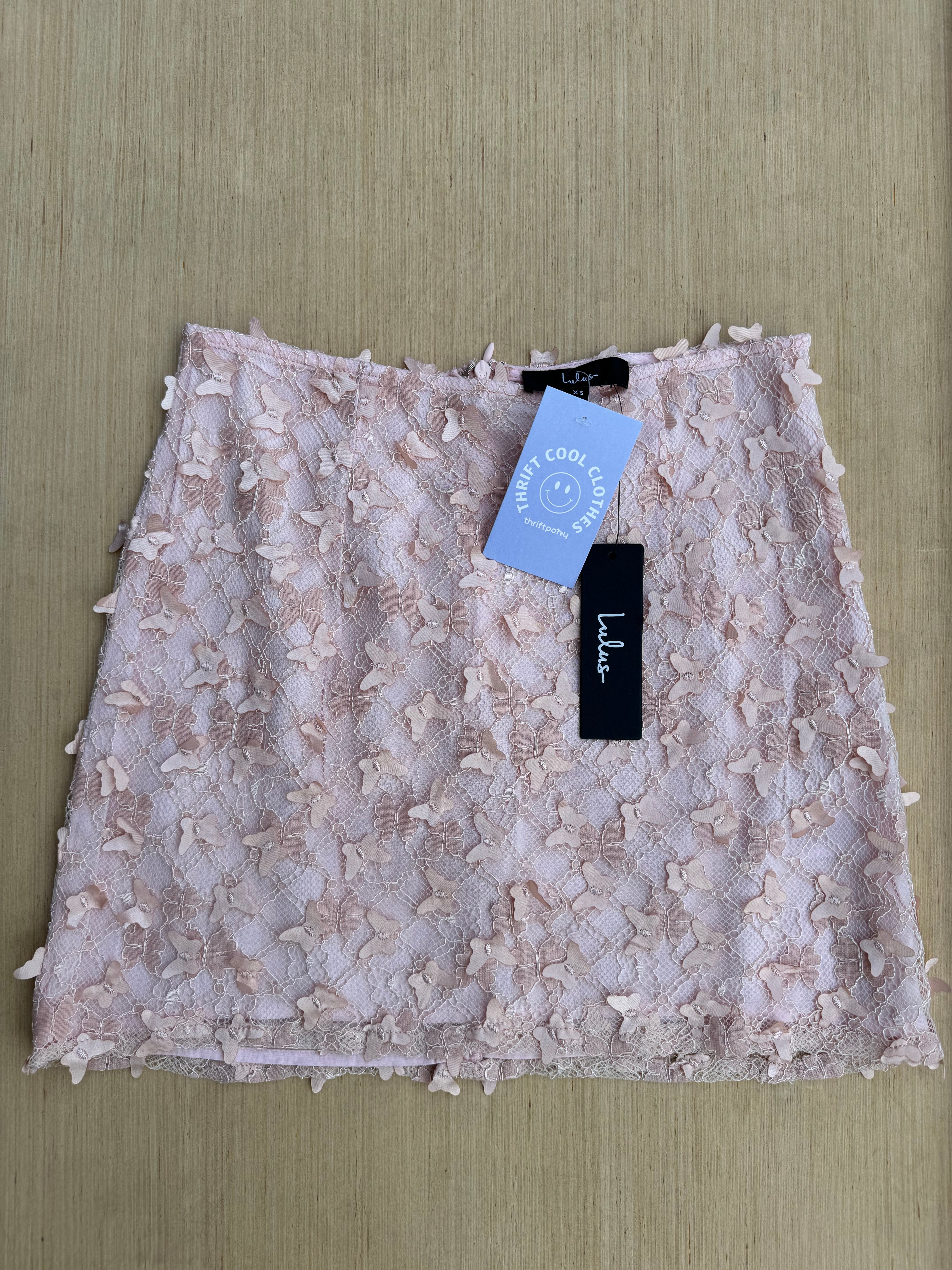 pink lulus nwt mini 3d butterfly skirt, xs