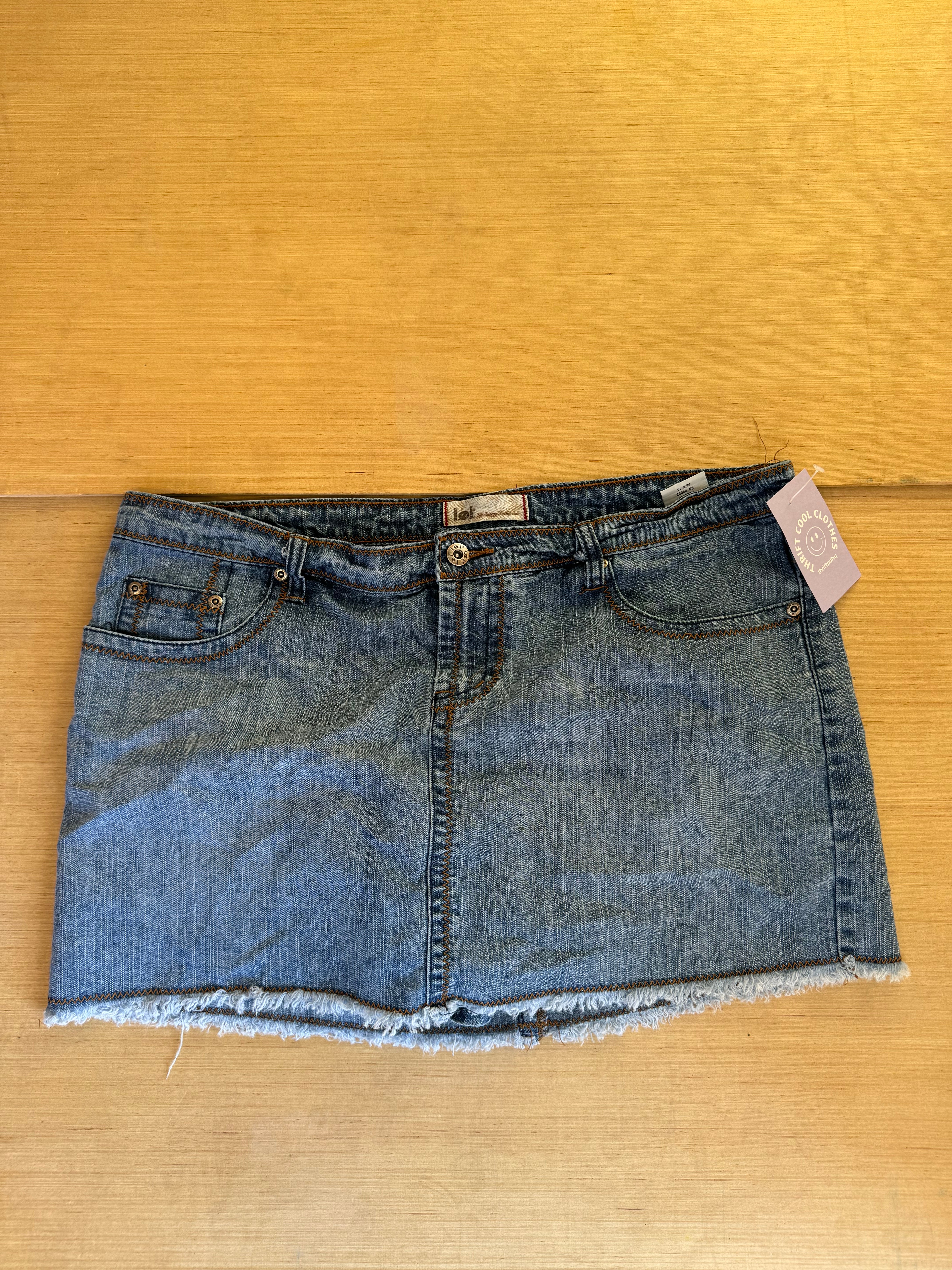 blue lei denim mini skirt size 14